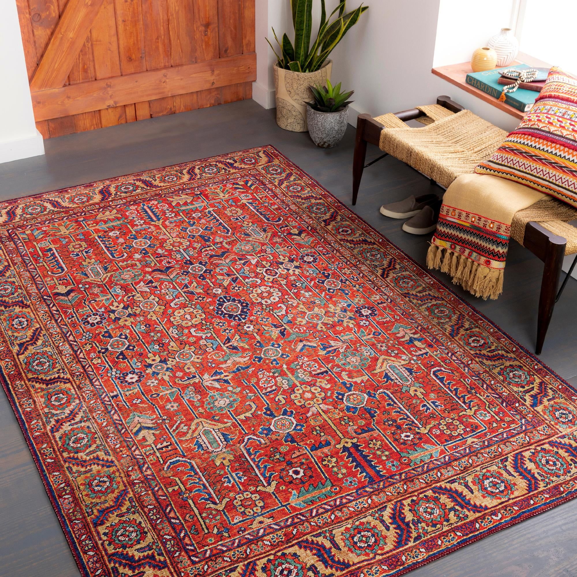 Loveren Traditional Bright Red Wool 9' x 12' Area Rug