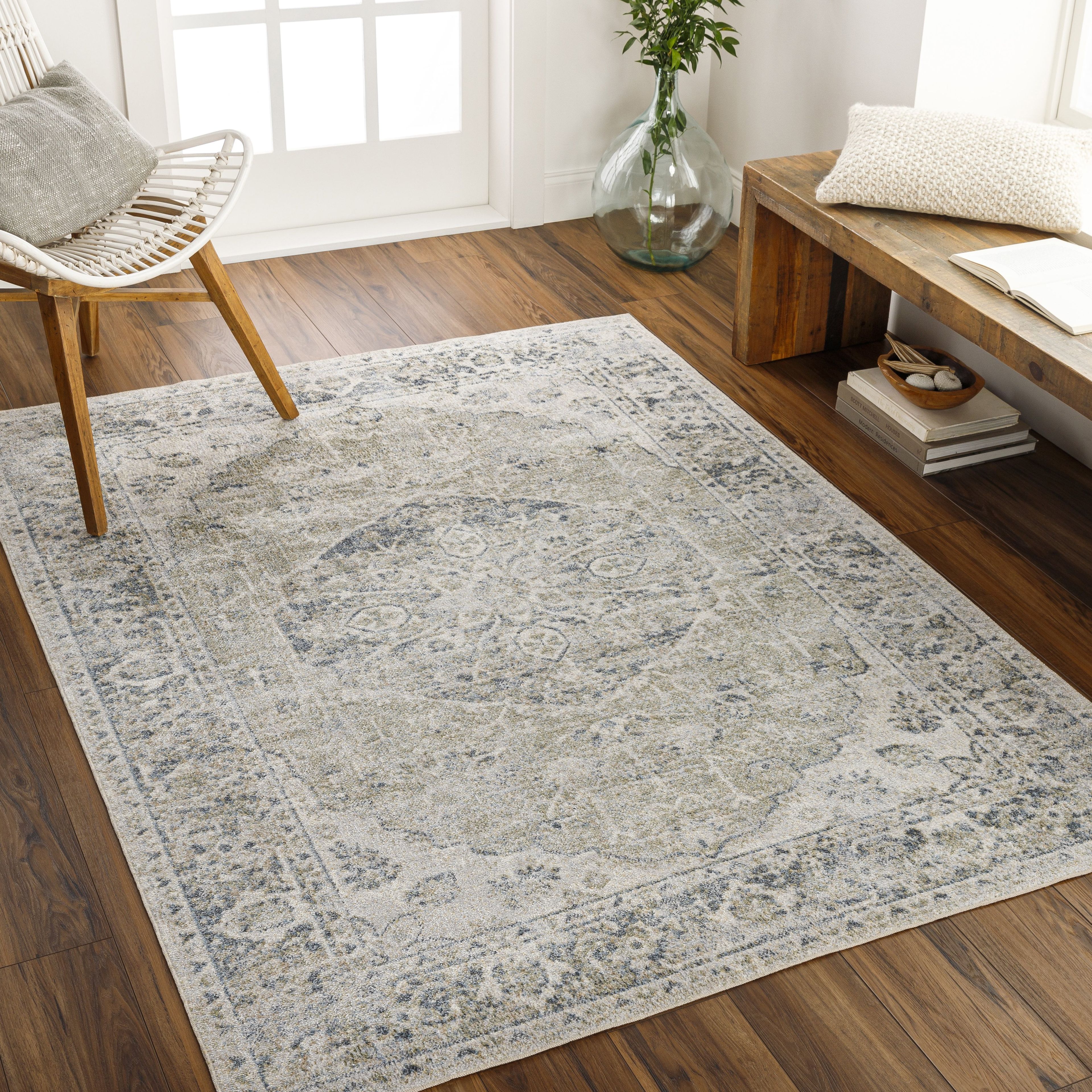 Light Sage Synthetic Fur Washable Rectangular Area Rug, 2' x 3'