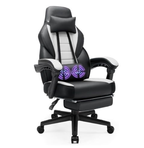Bossin Black and Gray PU Leather Big and Tall Gaming Chair with Footrest