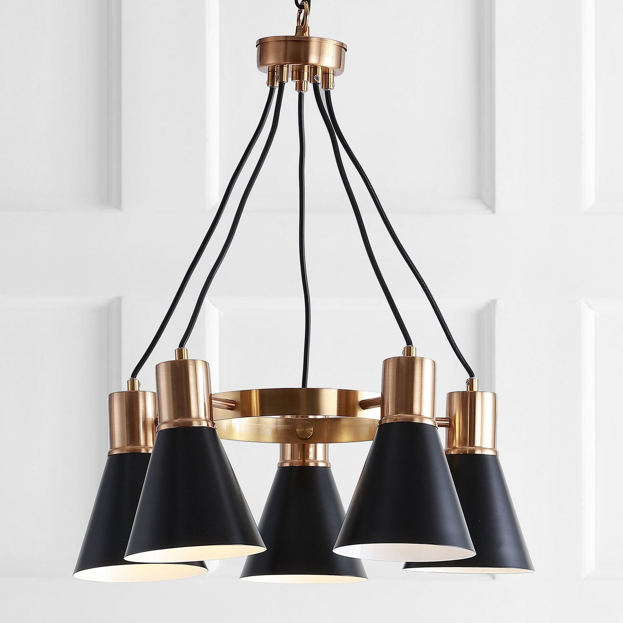 Markle 22" Matte Black & Brass Gold 5-Light LED Chandelier