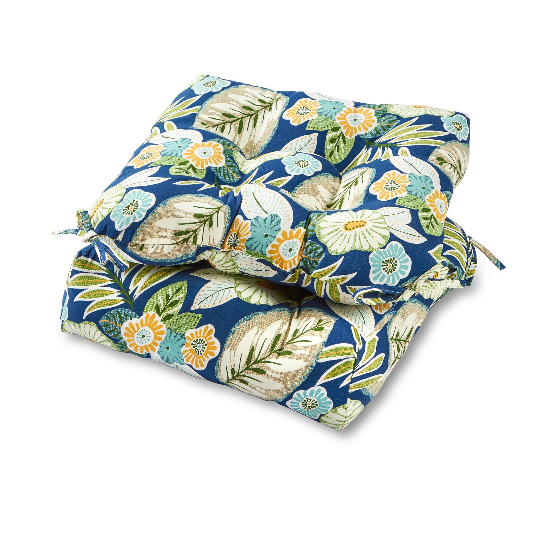 Marlow Blue Floral 20-inch Square Outdoor Tufted Seat Cushions