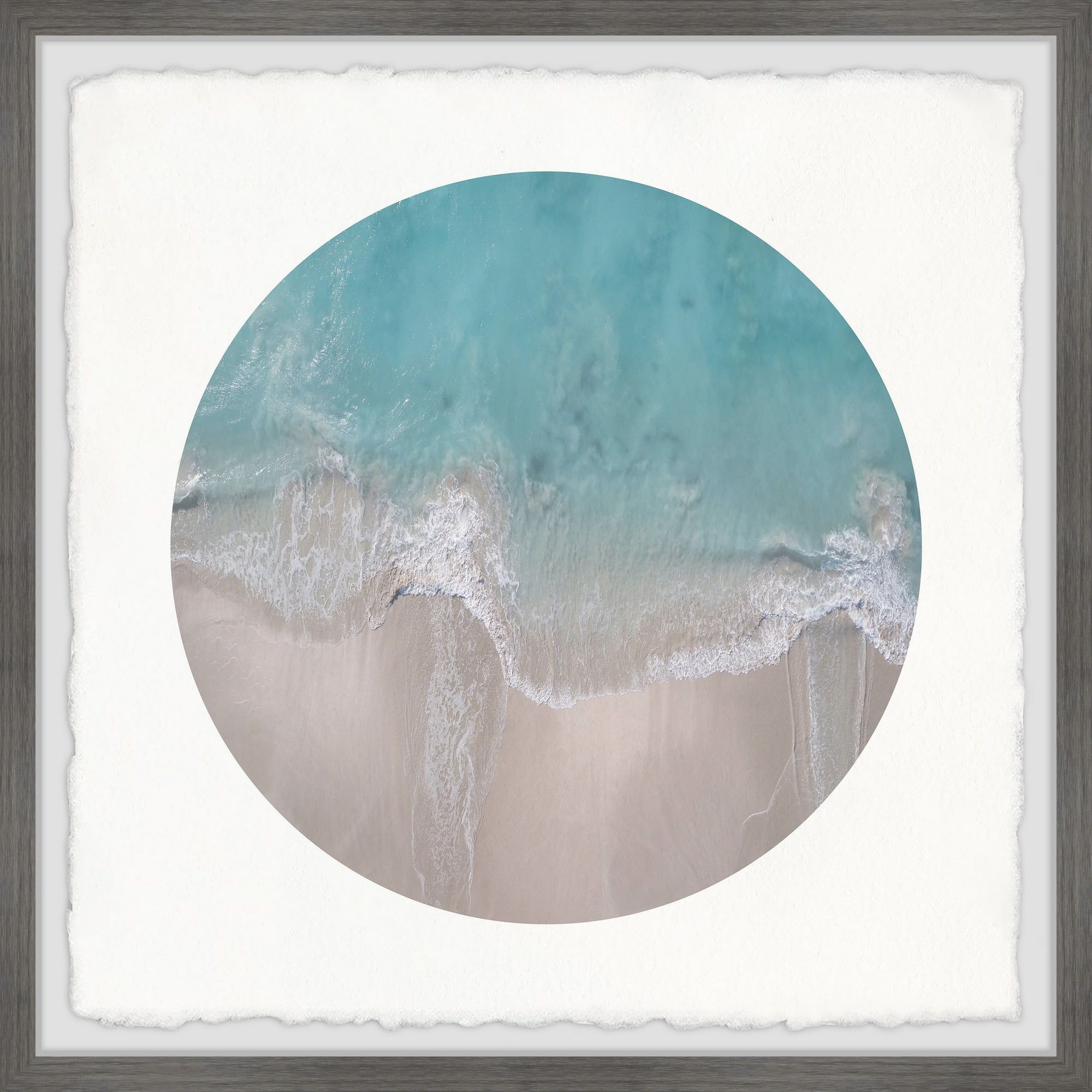 Teal Ocean Waves and Tan Sand Framed Wall Art, 12" x 12"