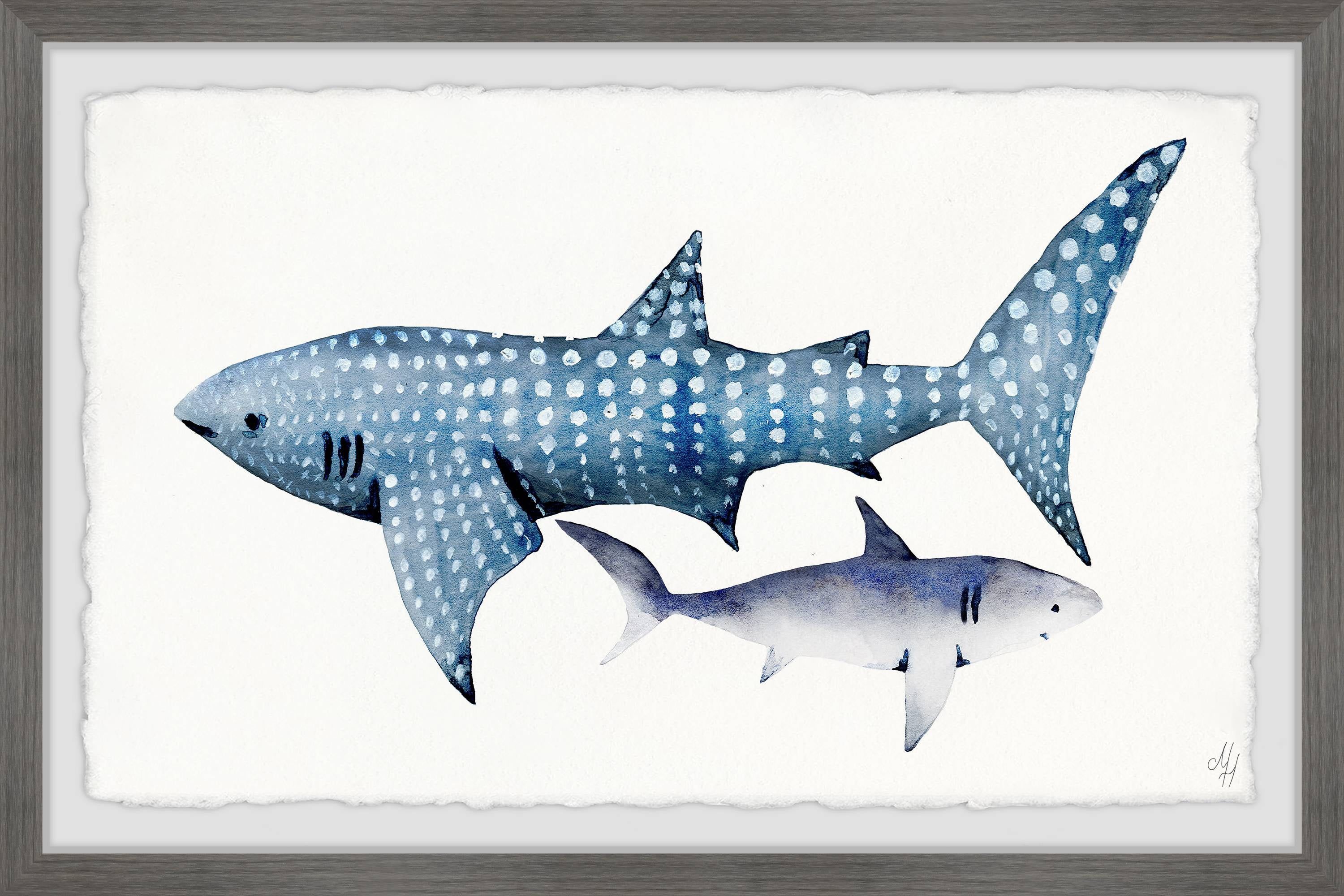 Blue and White Shark Canvas Wall Art for Kids