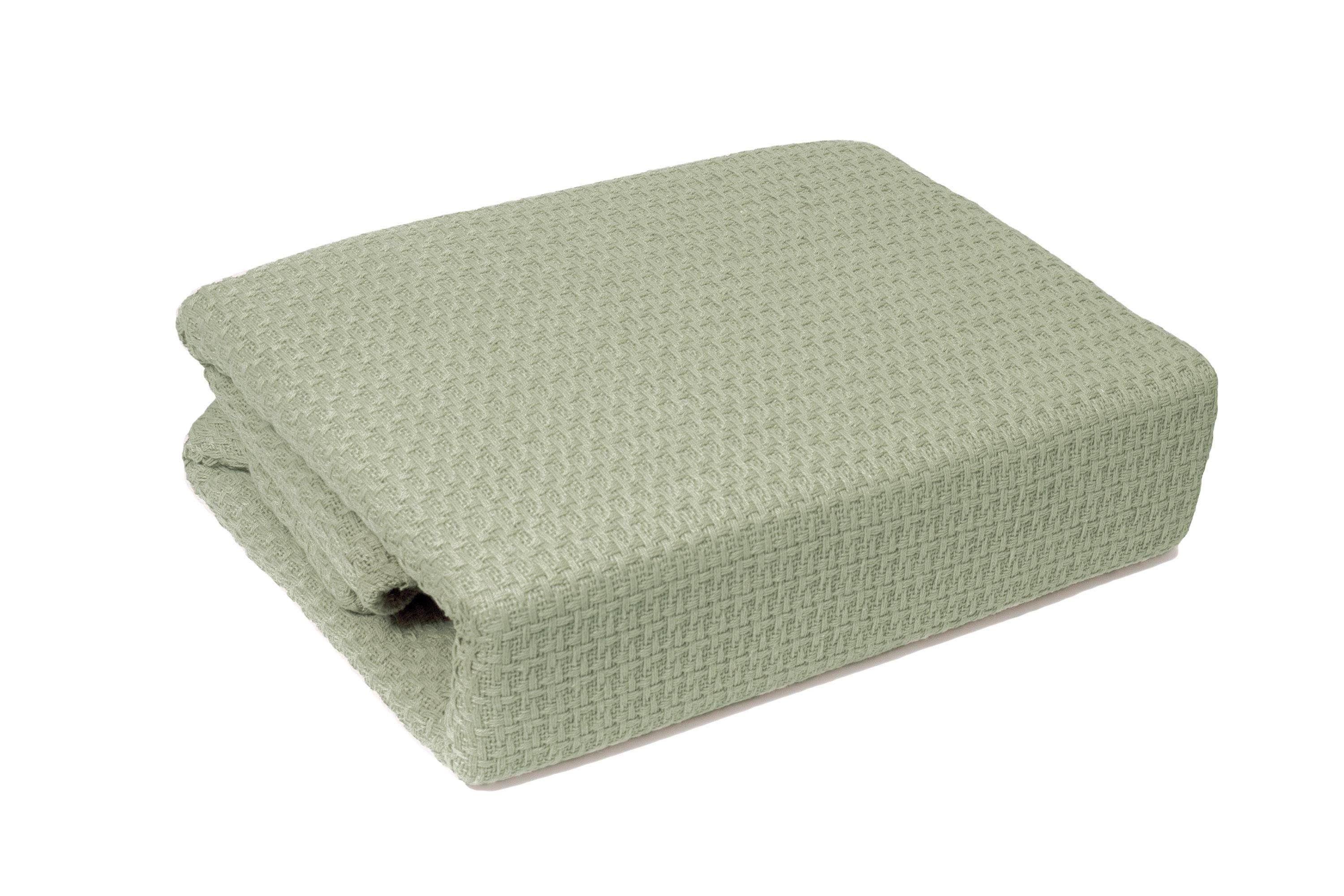 Sage Green Twin Cotton Knitted Blanket