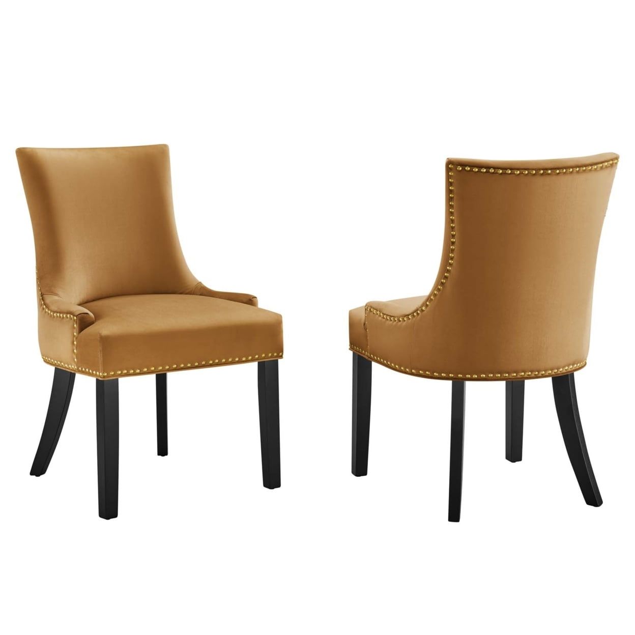 Cognac Hourglass Velvet & Wood Dining Side Chair