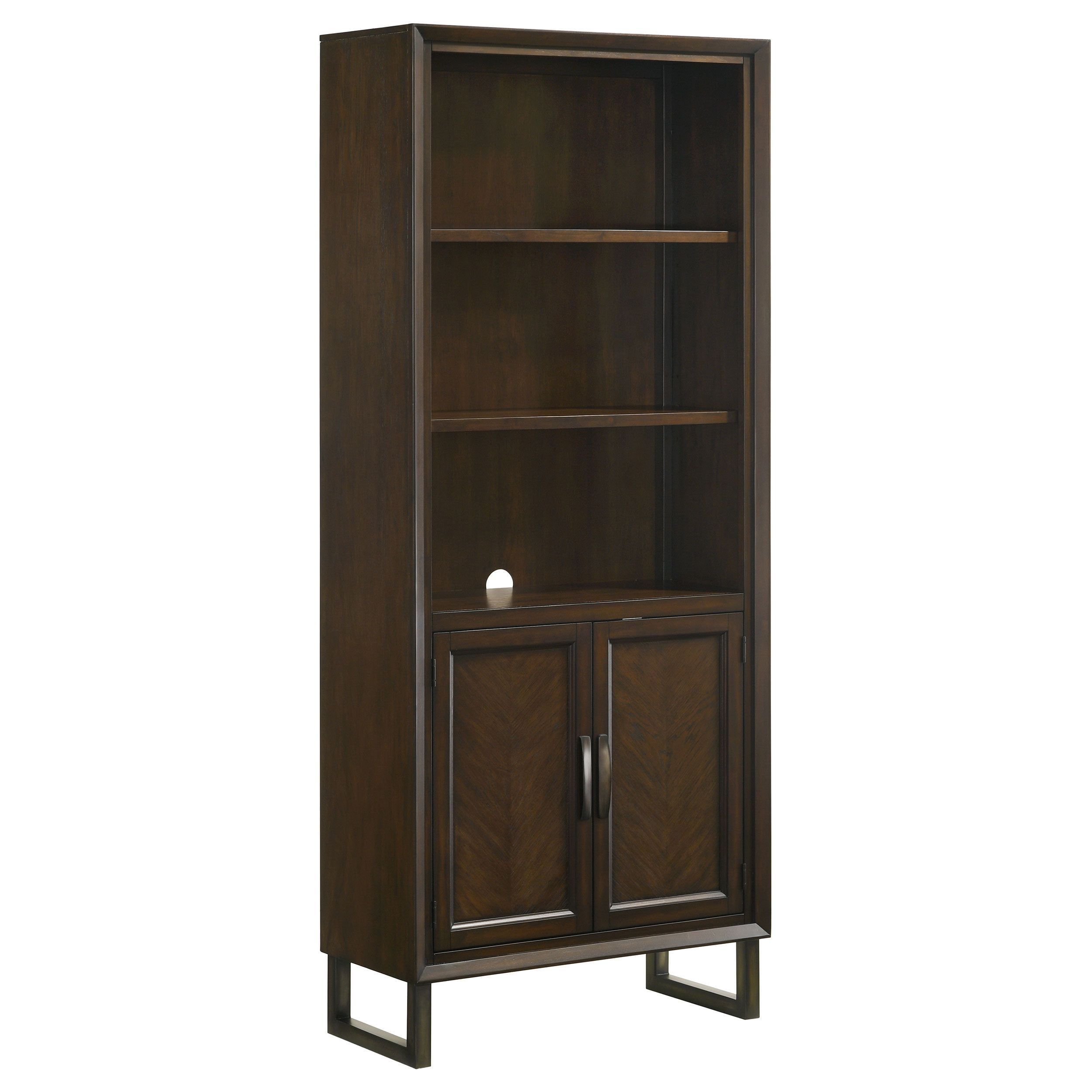 Dark Walnut Transitional 5-Shelf Bookcase with Cabinet