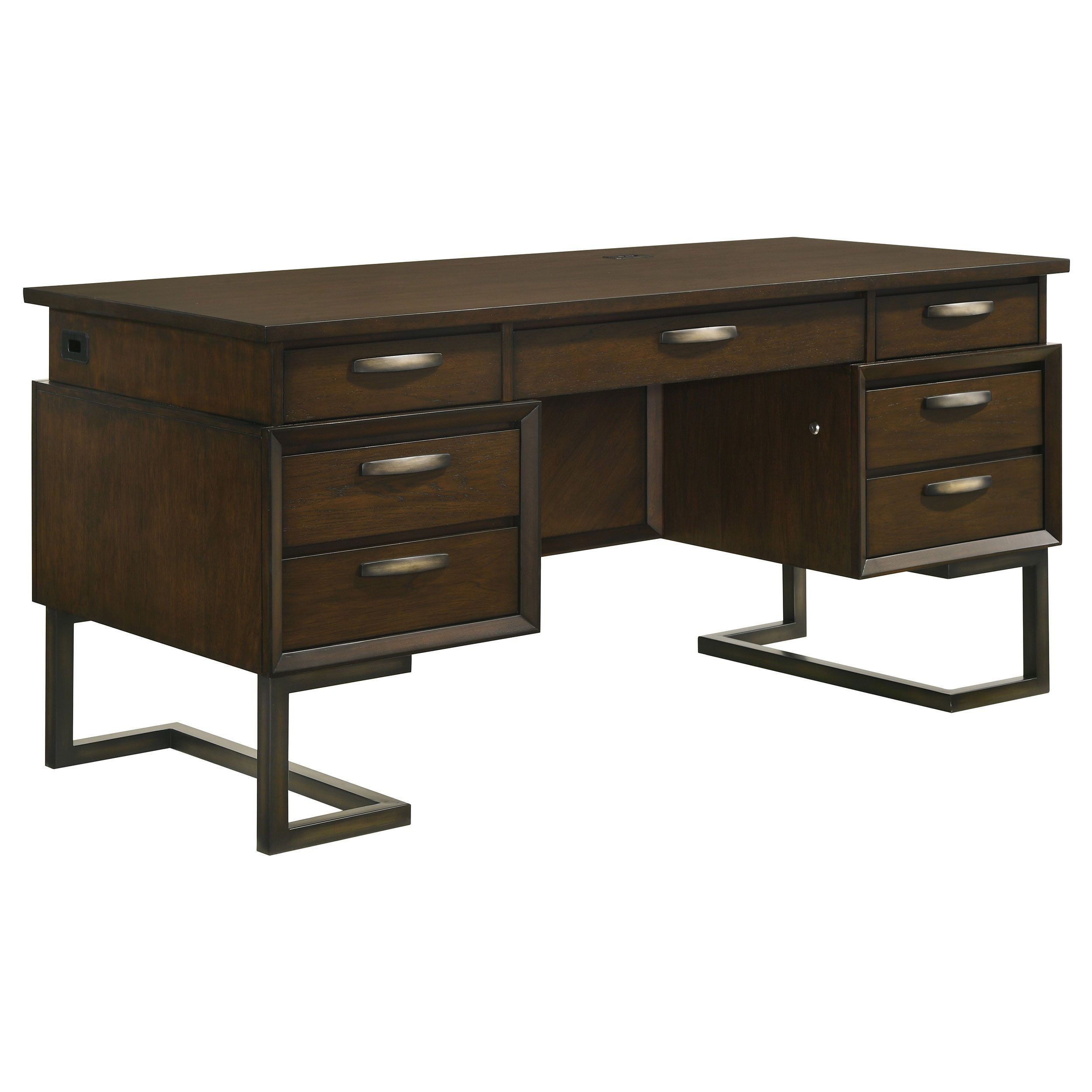 Marshall Brown Wood Executive Desk with Power Outlet