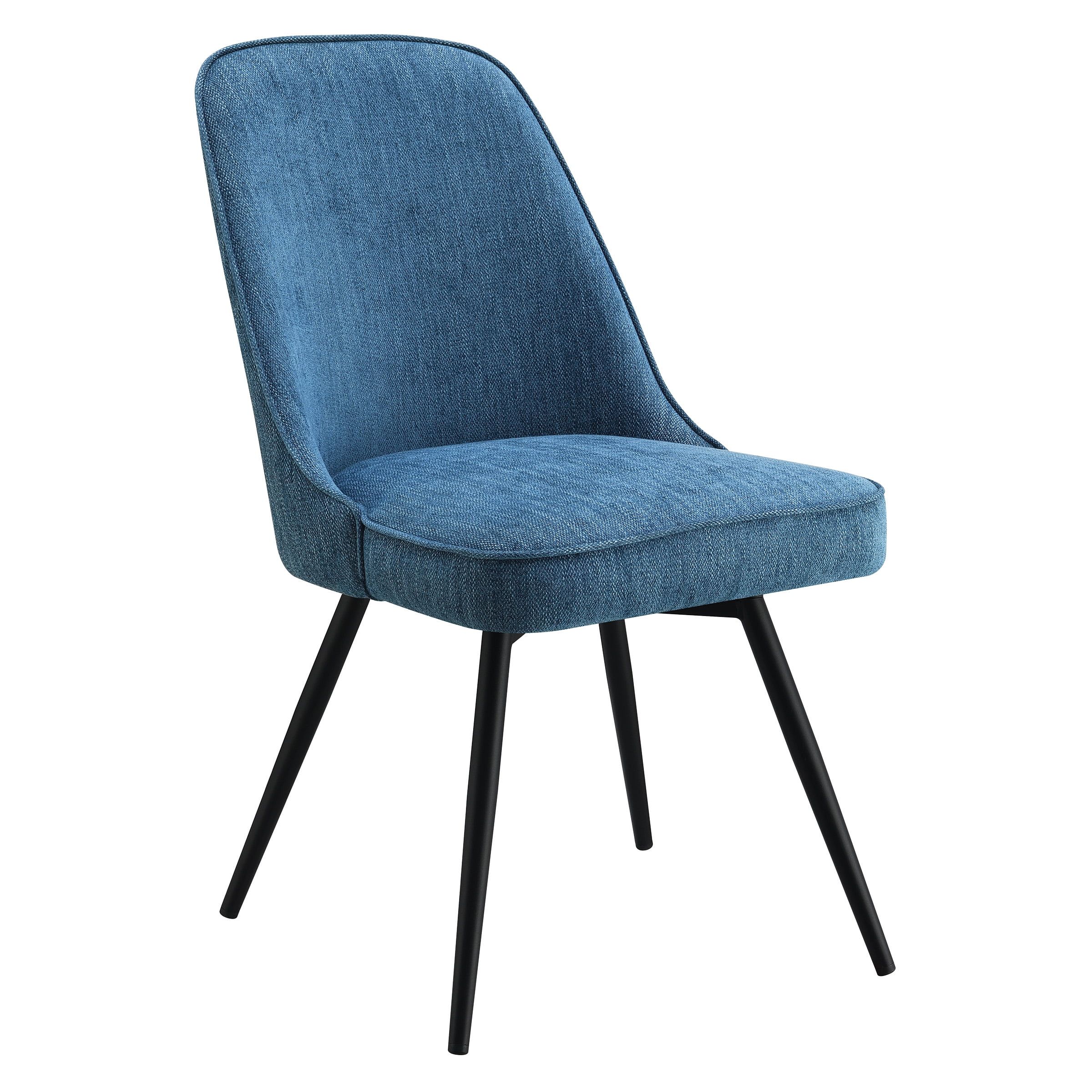 Navy Herringbone Cushioned Swivel Chair with Black Metal Legs