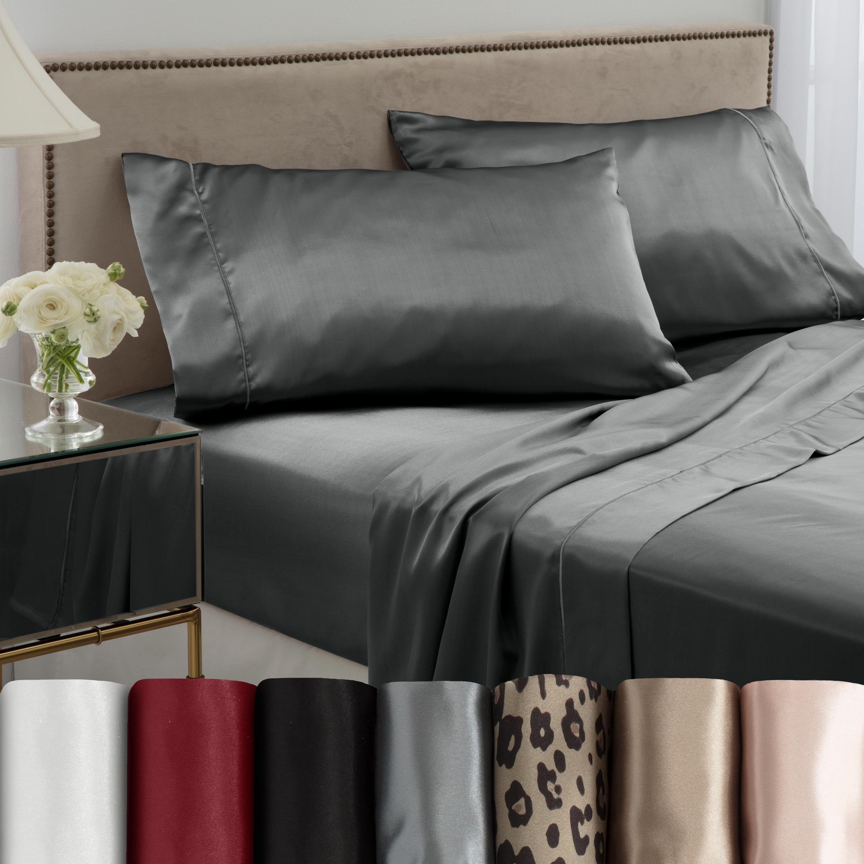 Silver Satin Queen Size Sheet Set with Pillowcases