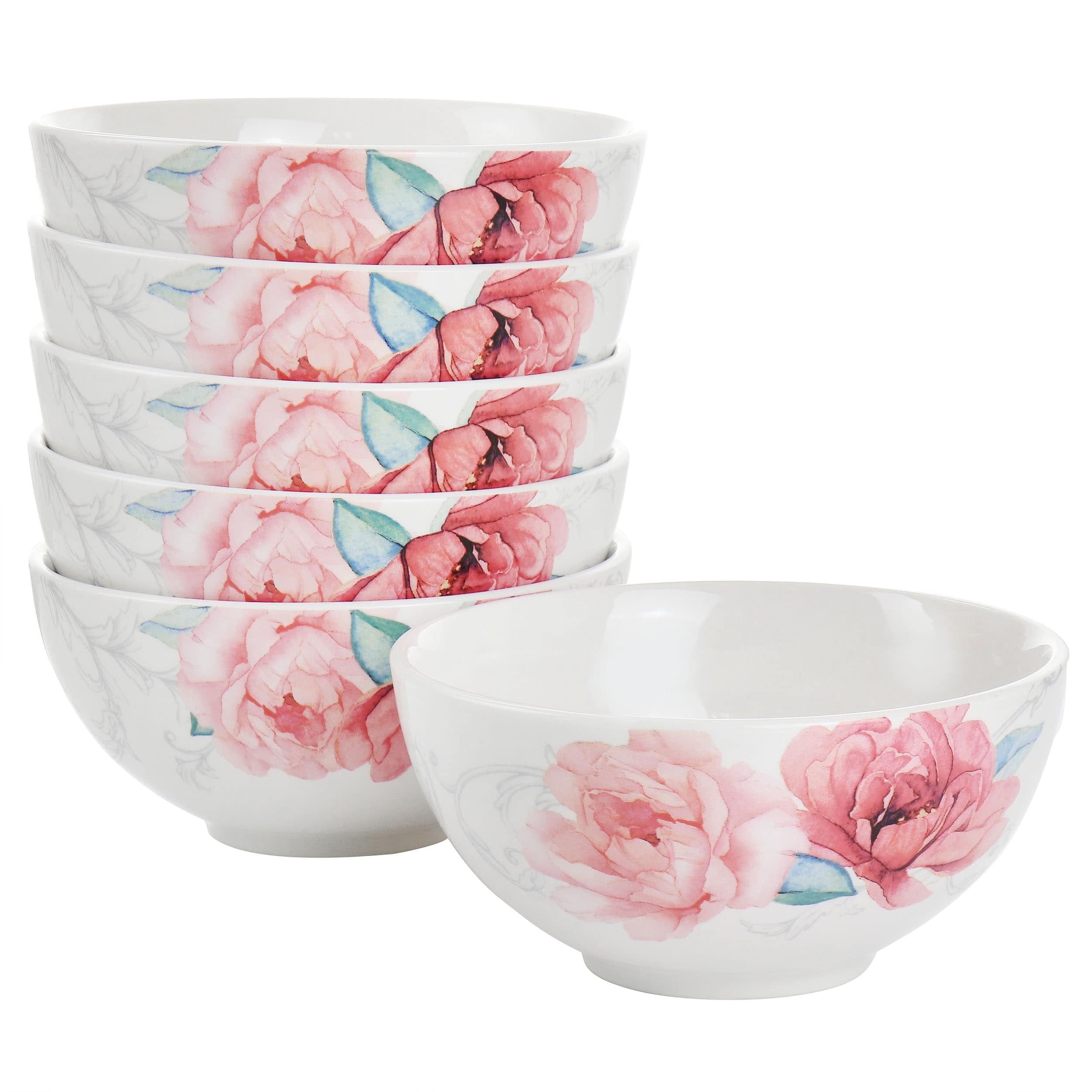 Floral Ceramic 6-Piece Microwave Safe Cereal Bowl Set