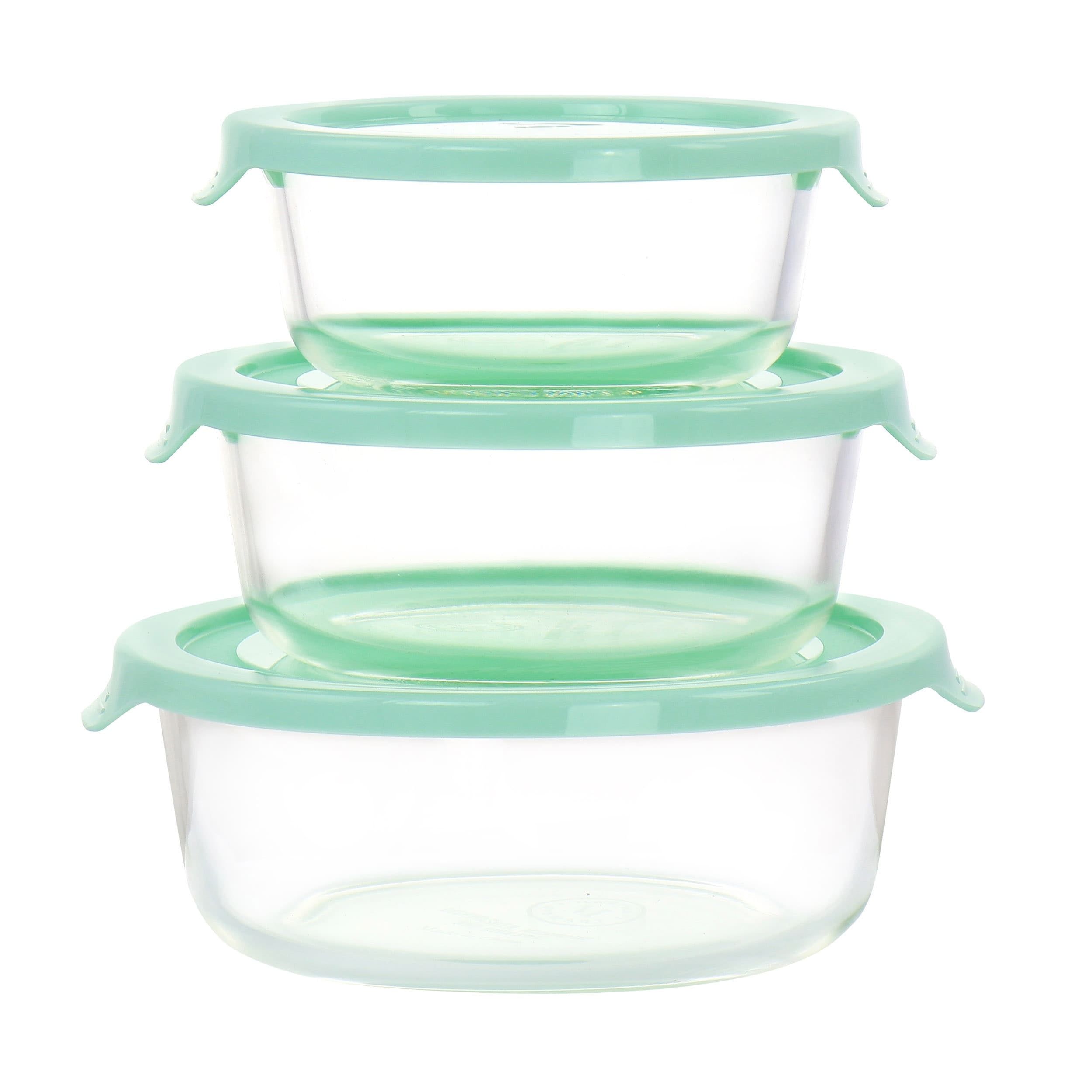 Mint Green Glass Storage Bowl Set with Lids, 3-Piece