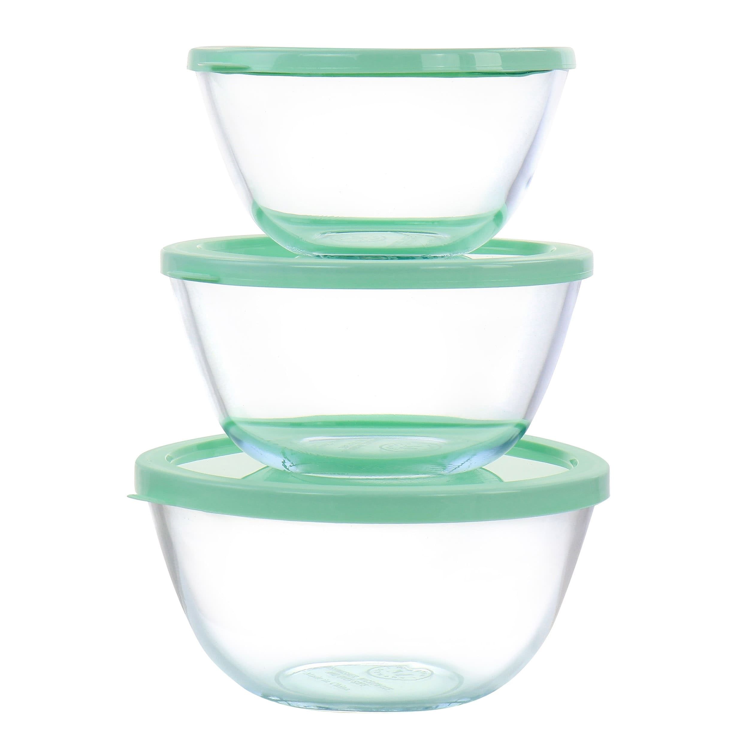 Martha Stewart 3-Piece Glass Bowl Set with Green Lids