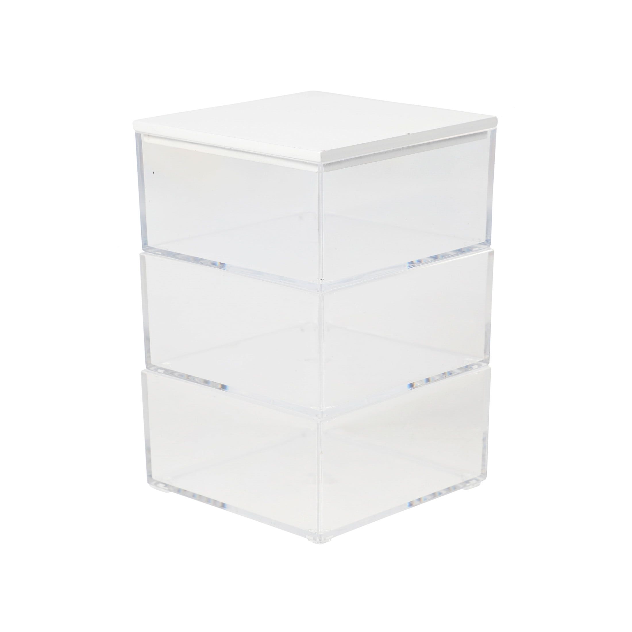 Small Clear Plastic Stackable Storage Bins with White Lid, 3 Pack