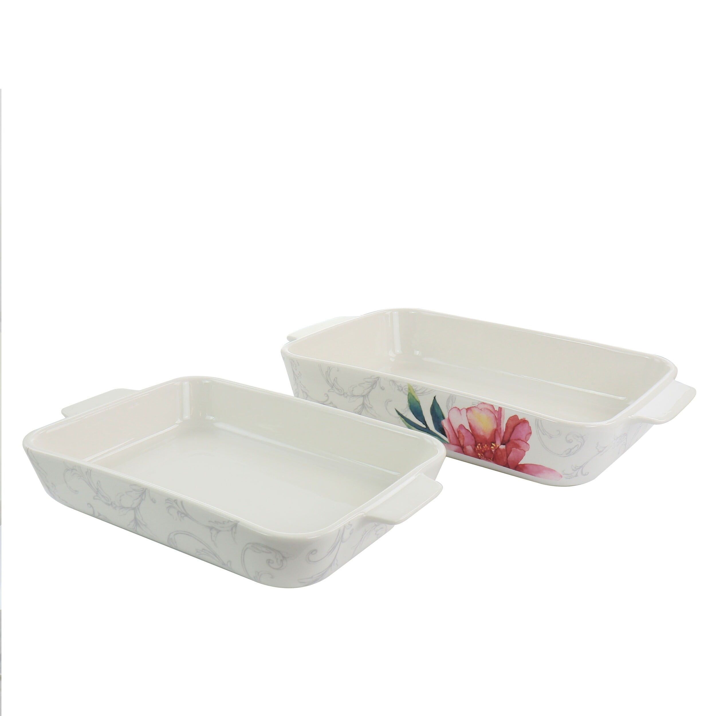 White Floral Ceramic 2-Piece Baker Set