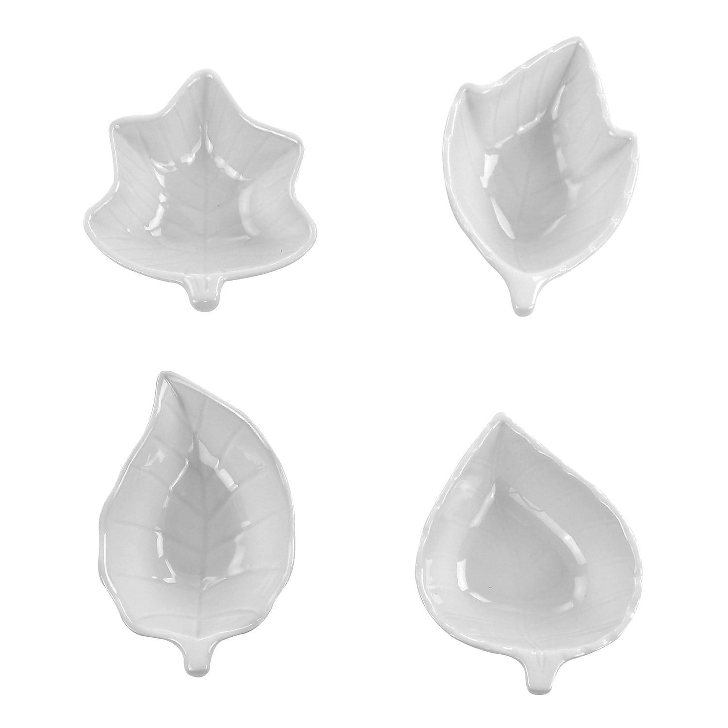 White Ceramic Leaf-Shaped Tidbit Dish Set, 4-Piece