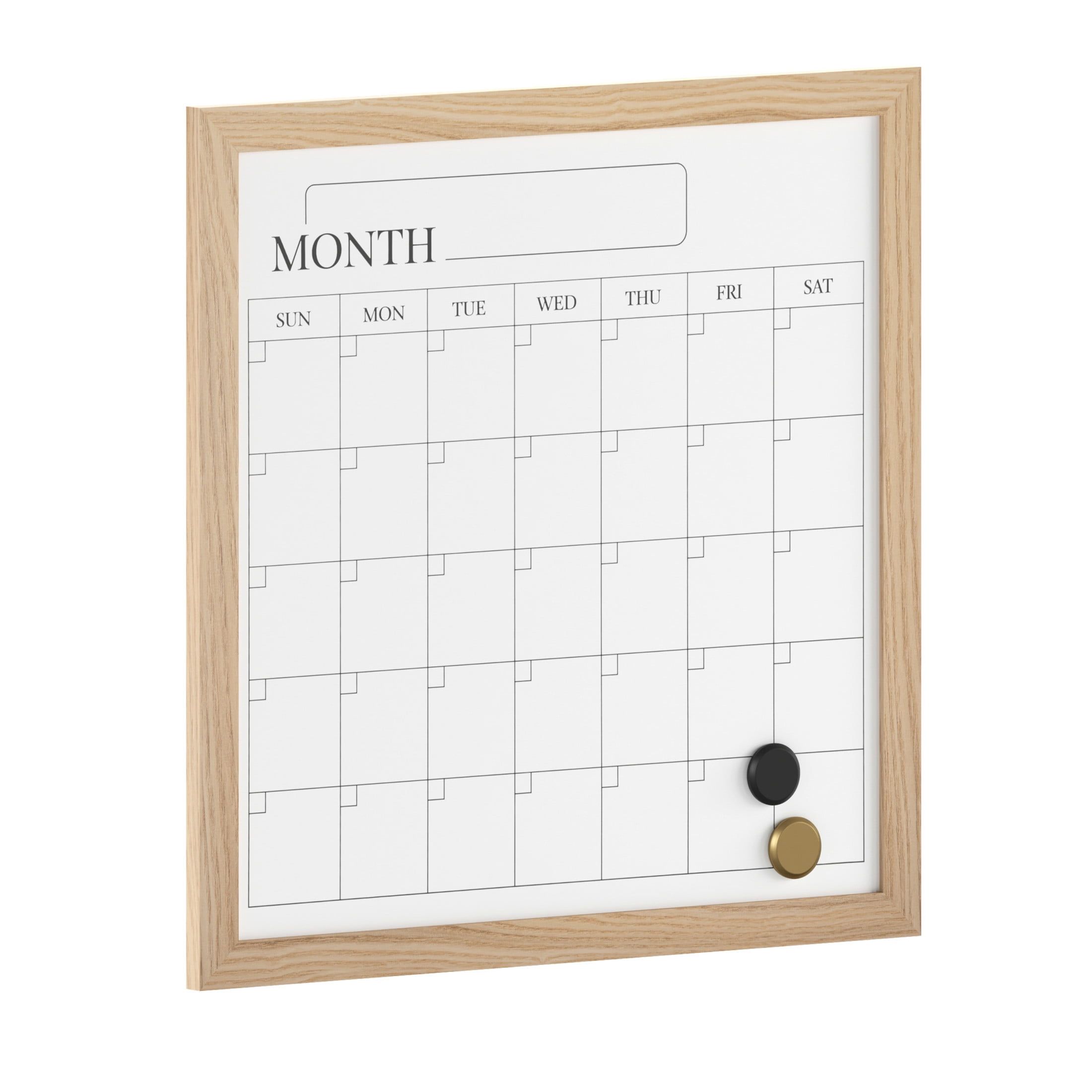 Light Natural Woodgrain 18" Magnetic Monthly Calendar Dry Erase Board