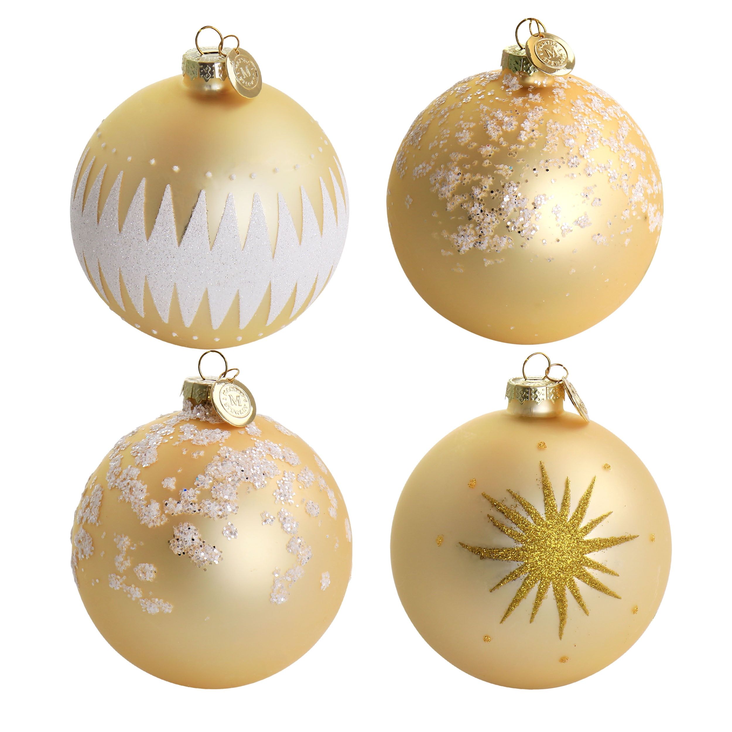 Gold and White Glass Holiday Ornament Set, 4 Pieces