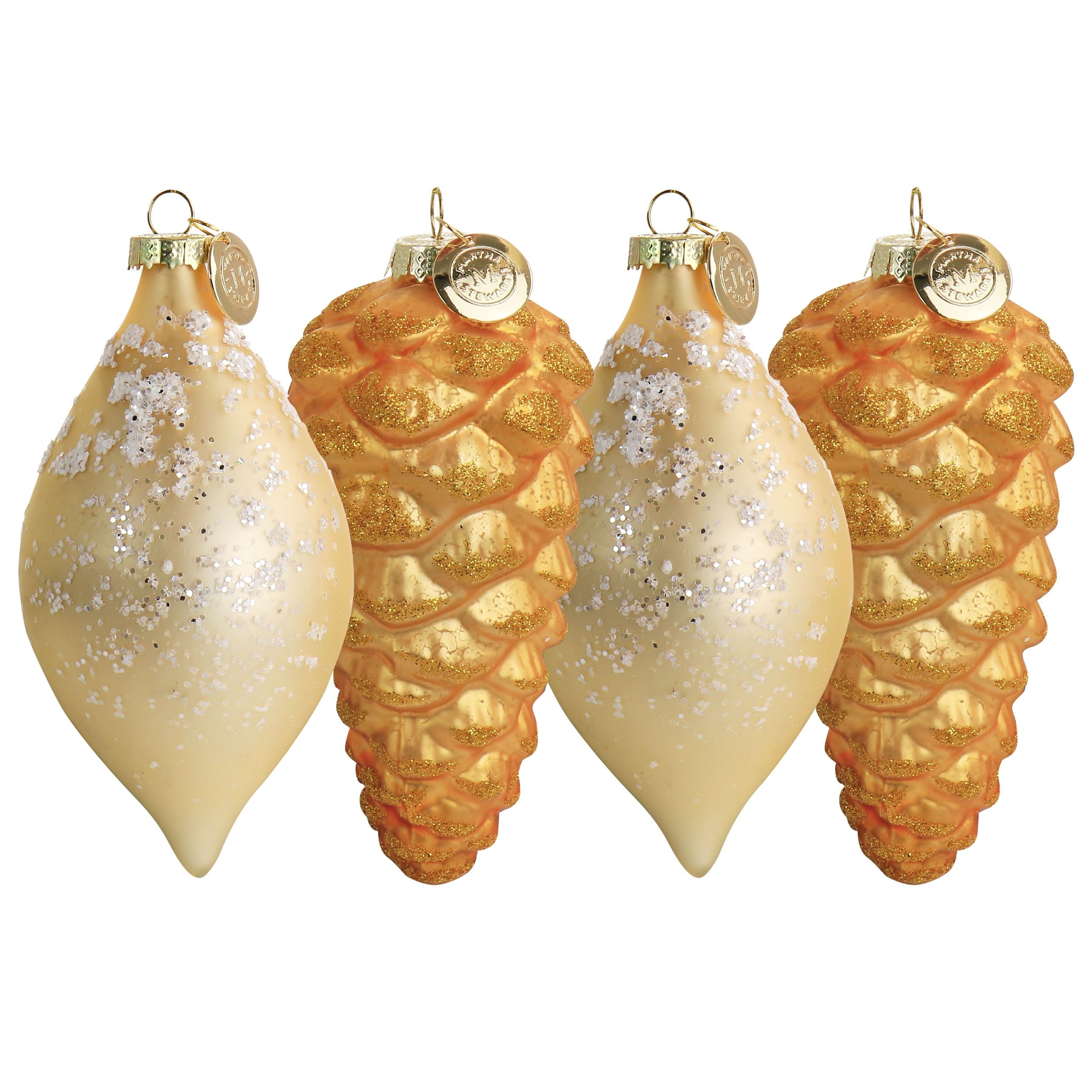 Gold Glass Pinecone and Pointy Ball Ornament Set