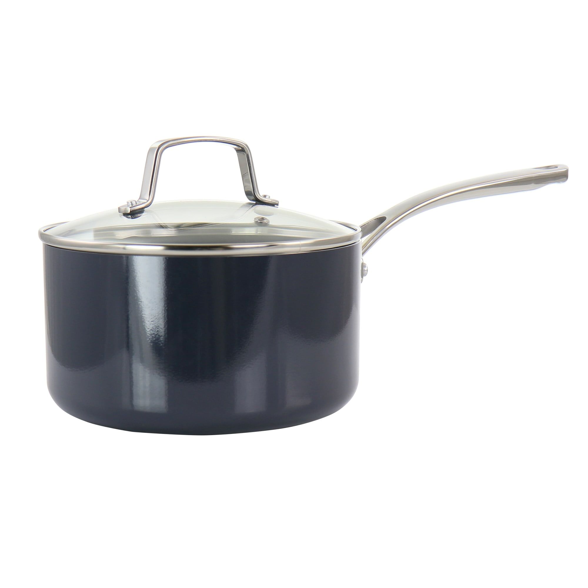 Dark Gray 3.5 Quart Non-Stick Aluminum Saucepan with Glass Lid