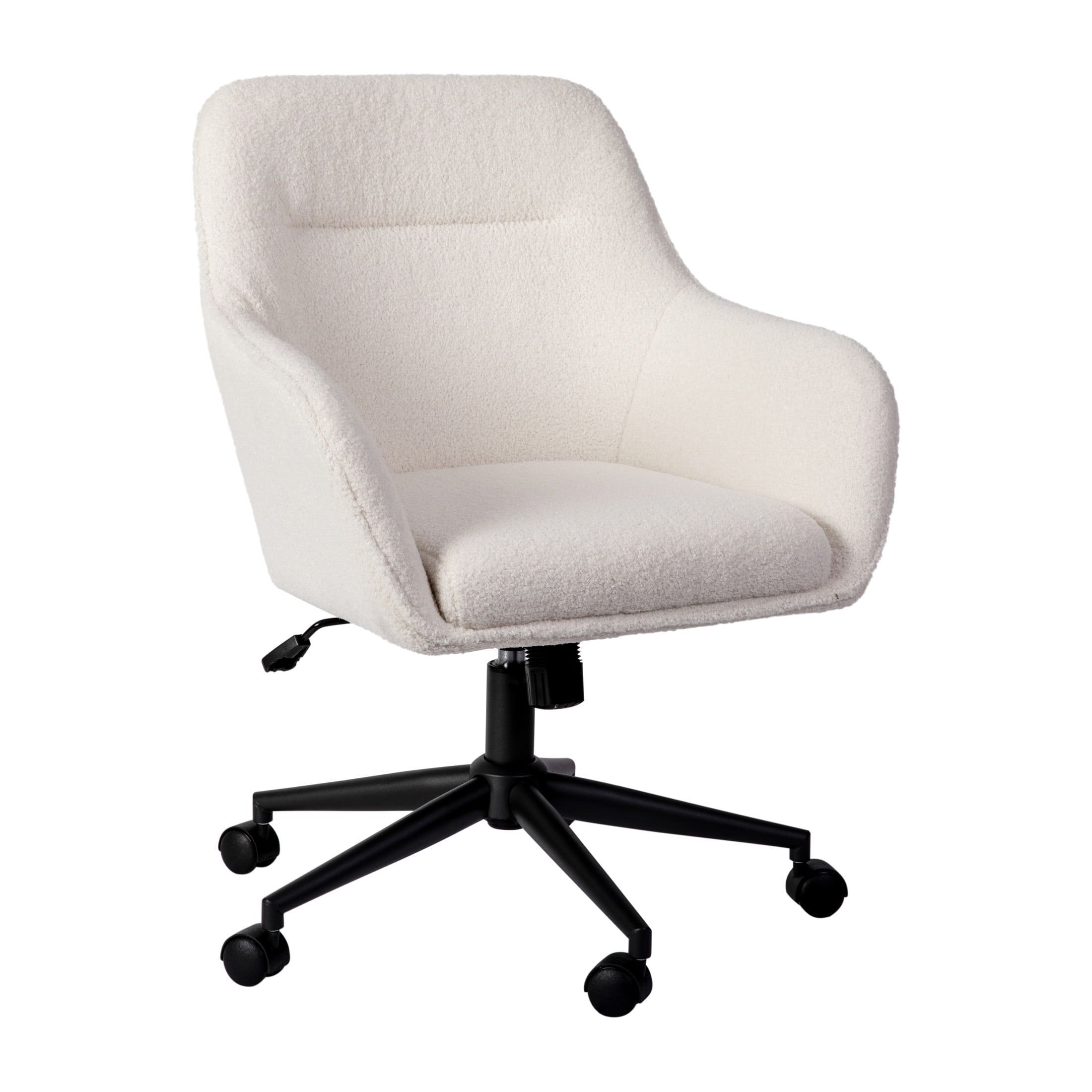 White Boucle and Bronze Swivel Office Chair