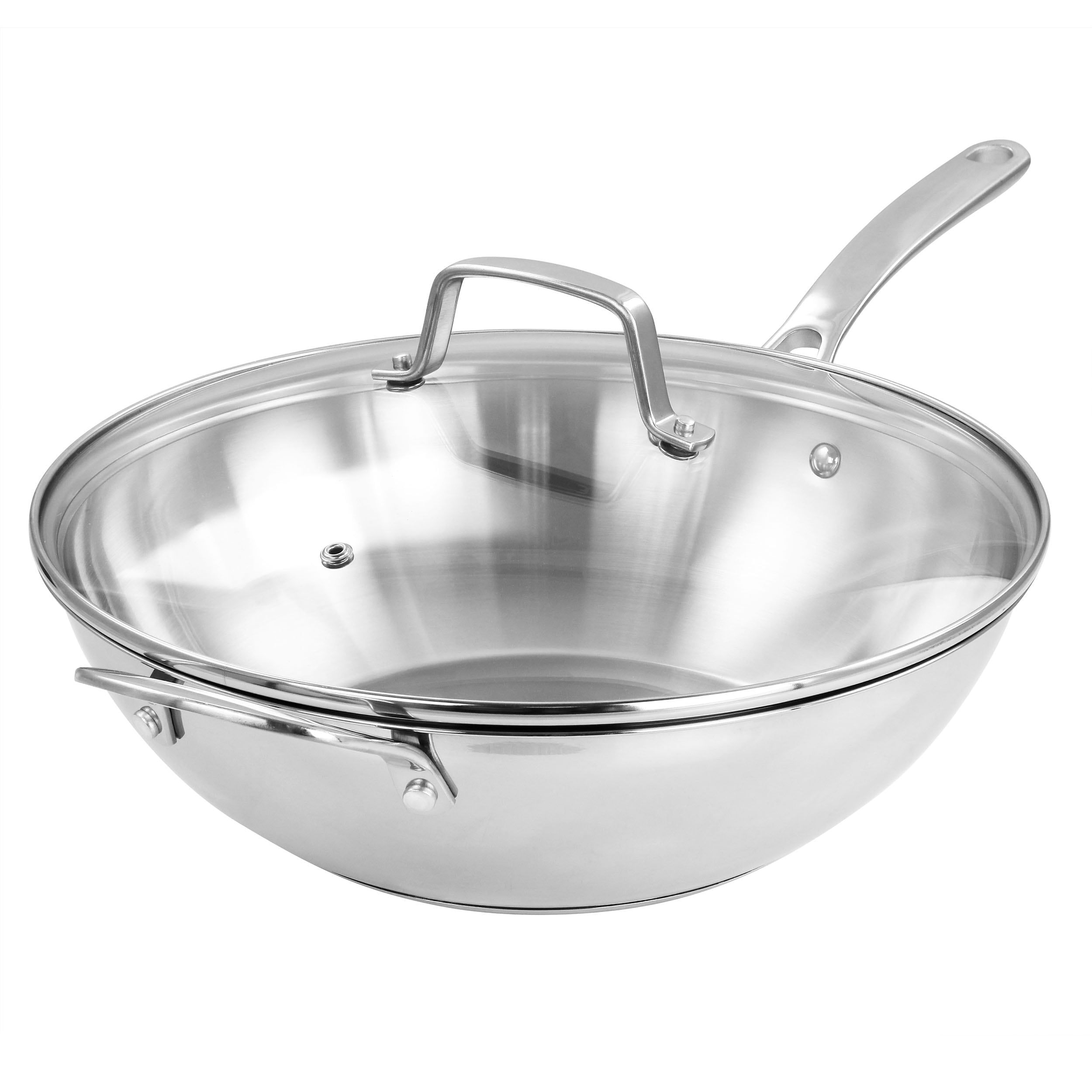 12-Inch Stainless Steel Pan with Tempered Glass Lid