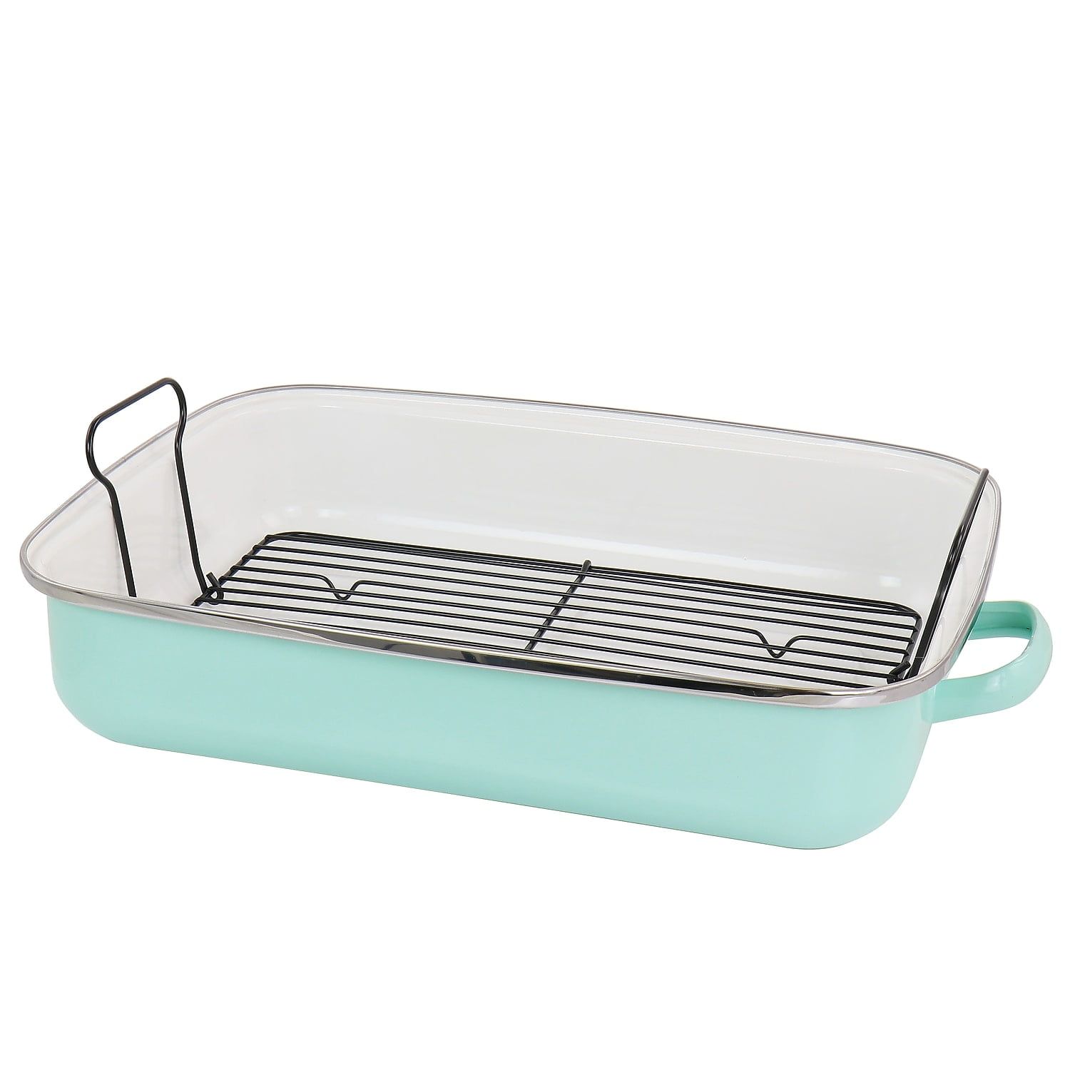 Mint Enamel Steel 18" Roasting Pan with Rack