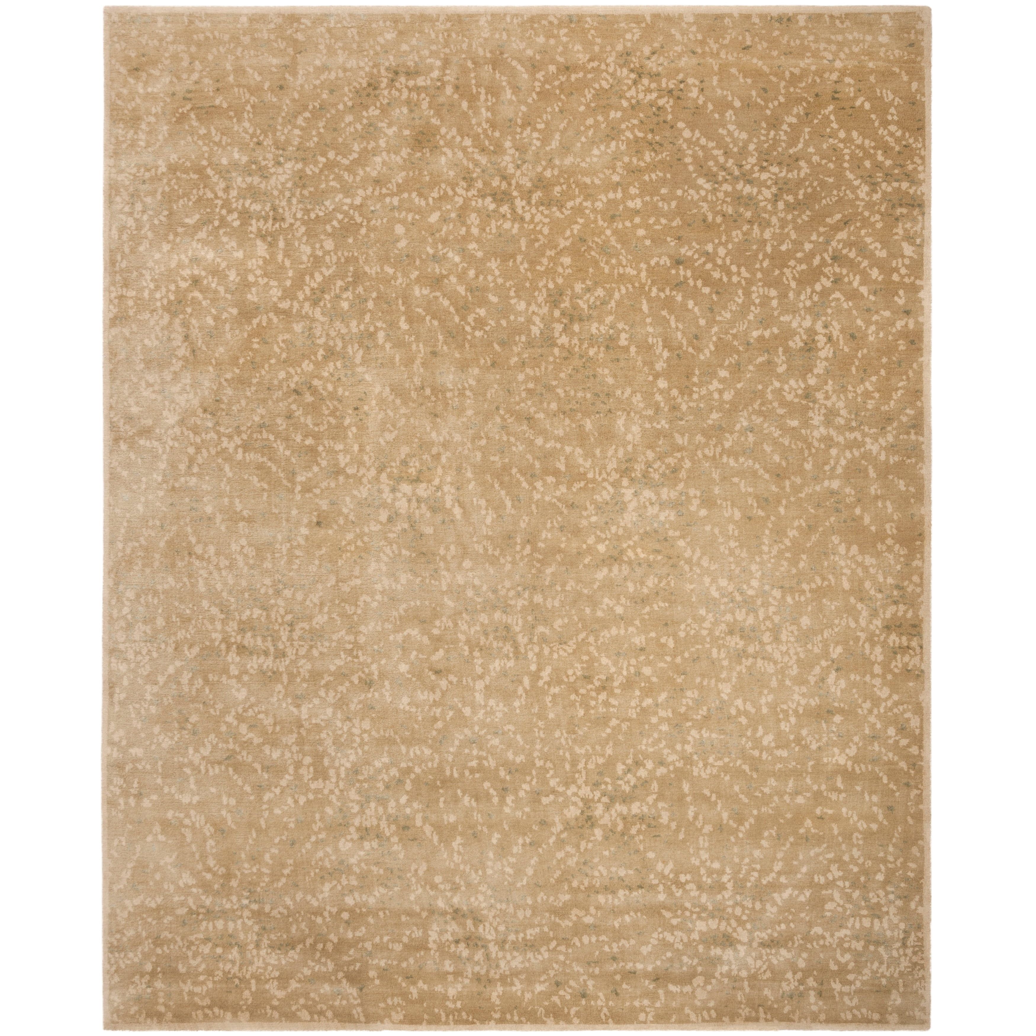 Hand-Knotted Beige Wool and Silk Geometric Rug 8' x 10'