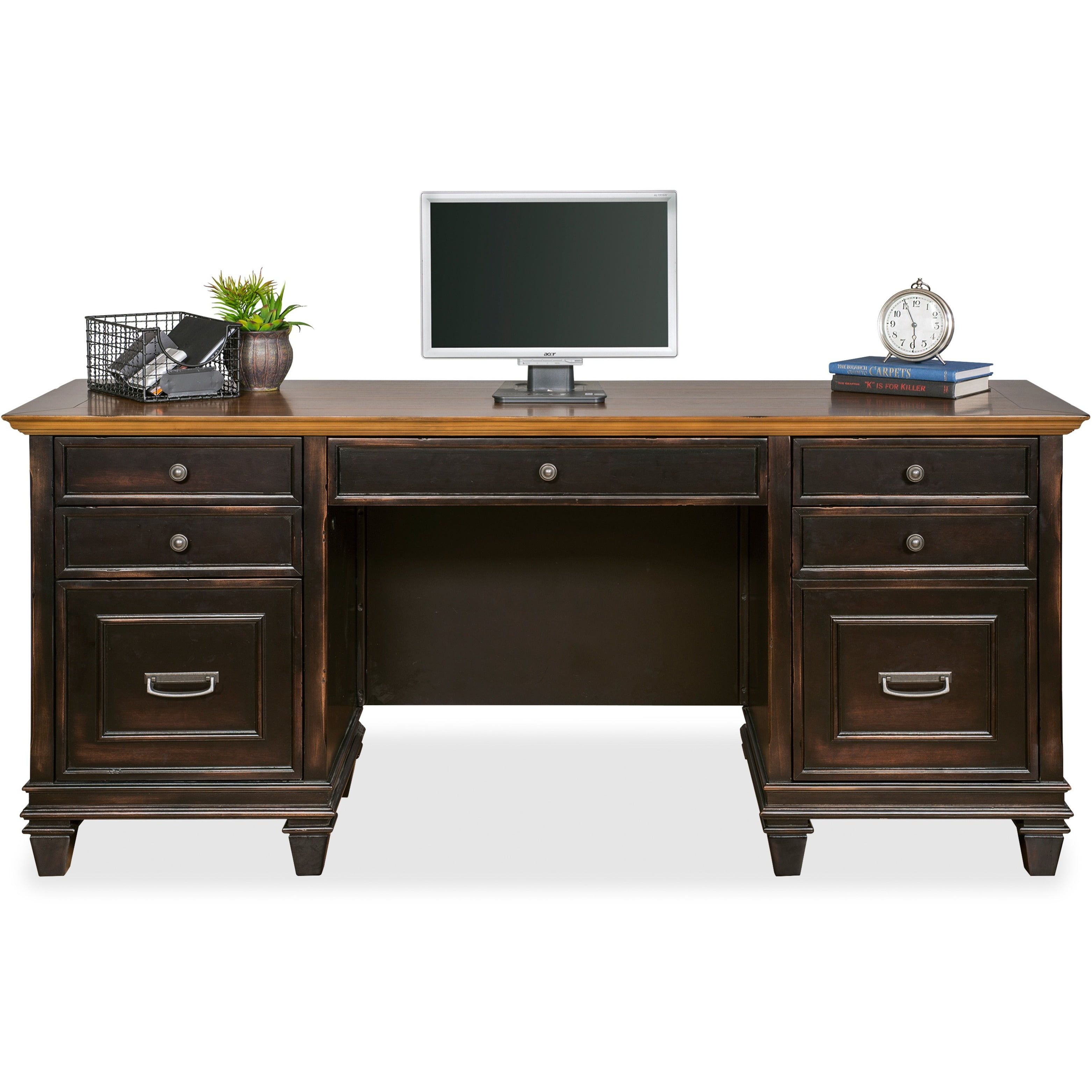 Hartford Black Wood Home Office Desk with USB Ports