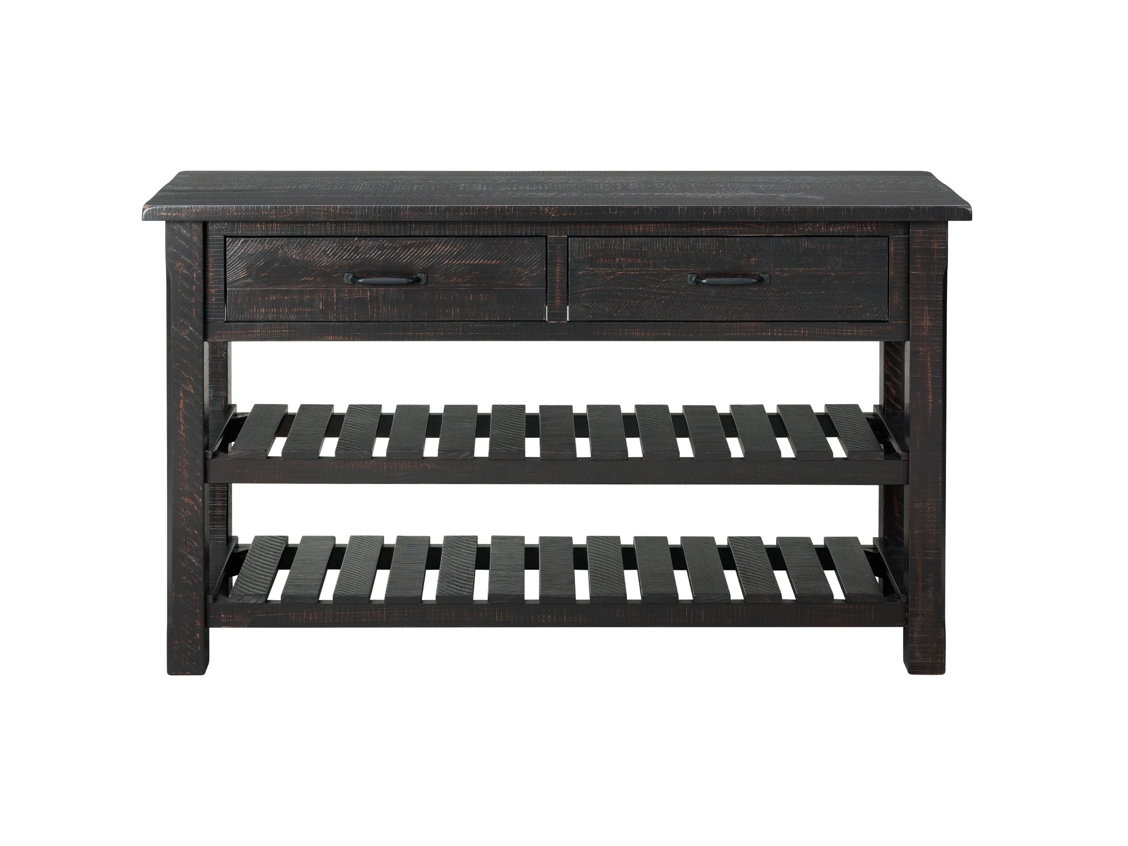 Antique Black Solid Wood Console Table with Storage