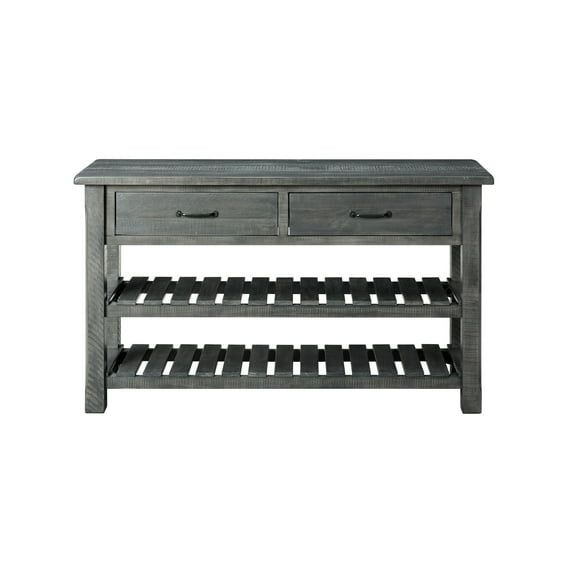 Rustic Farmhouse Gray Solid Pine Console Table with Storage