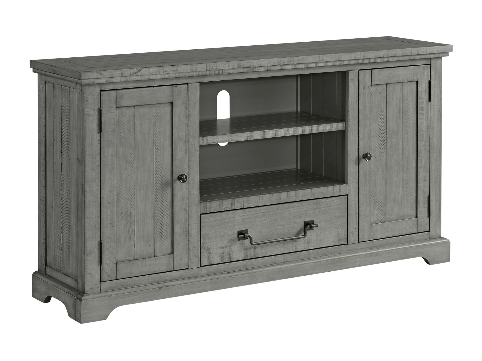 Dove Gray Solid Wood 65" TV Stand with Cabinets