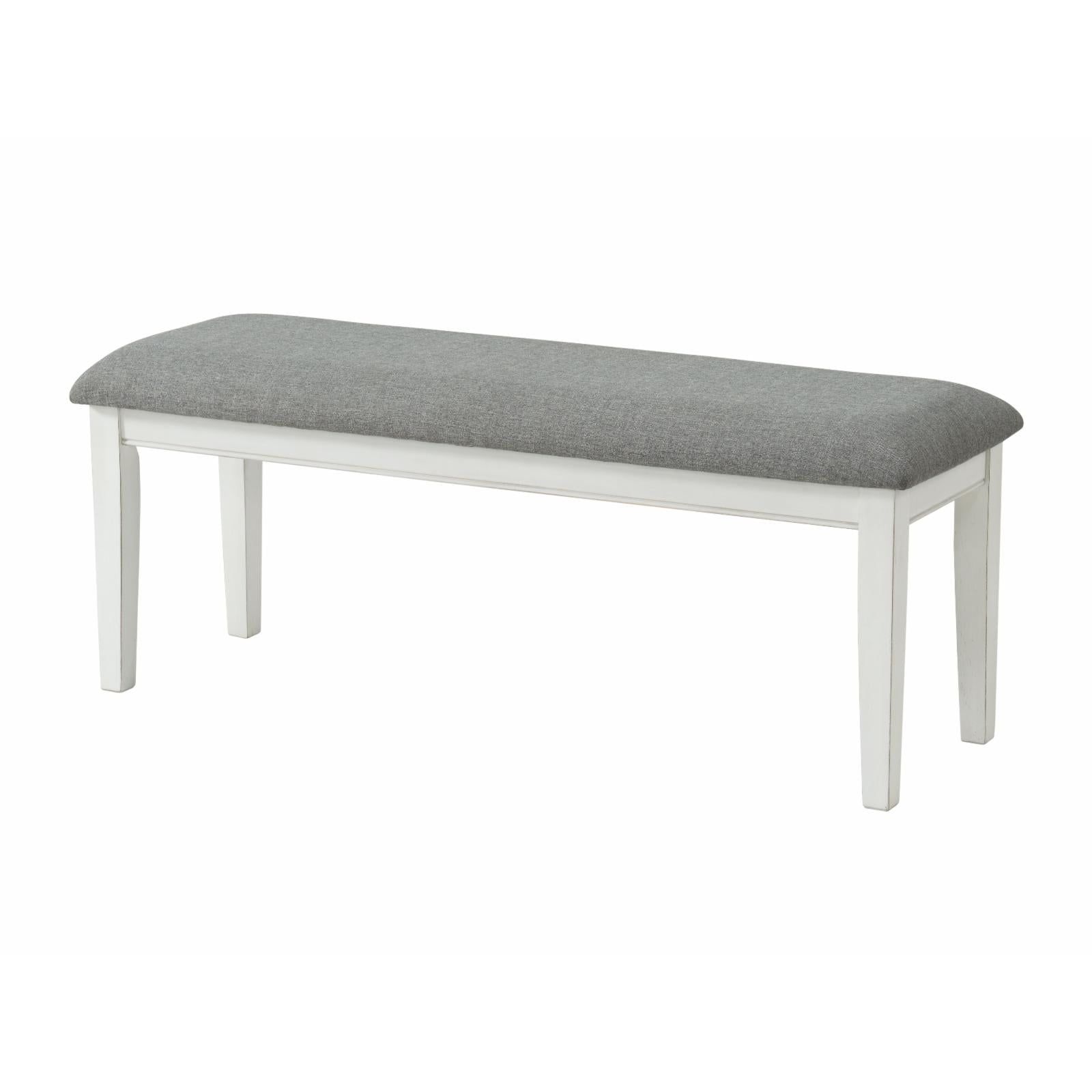 Antique White and Grey Linen Dining Bench