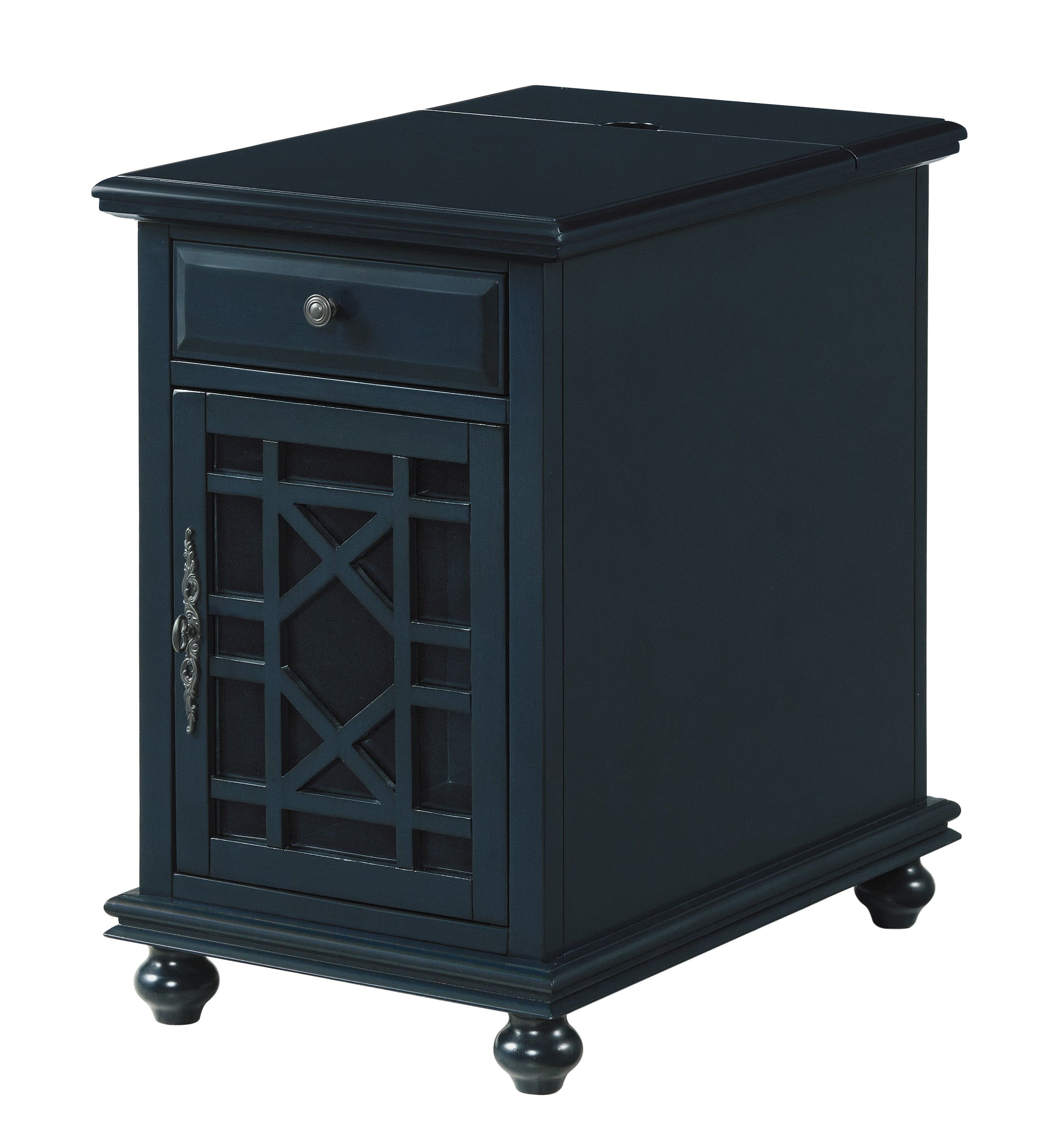 Catalina Blue Wood and Glass Chairside Table with Storage