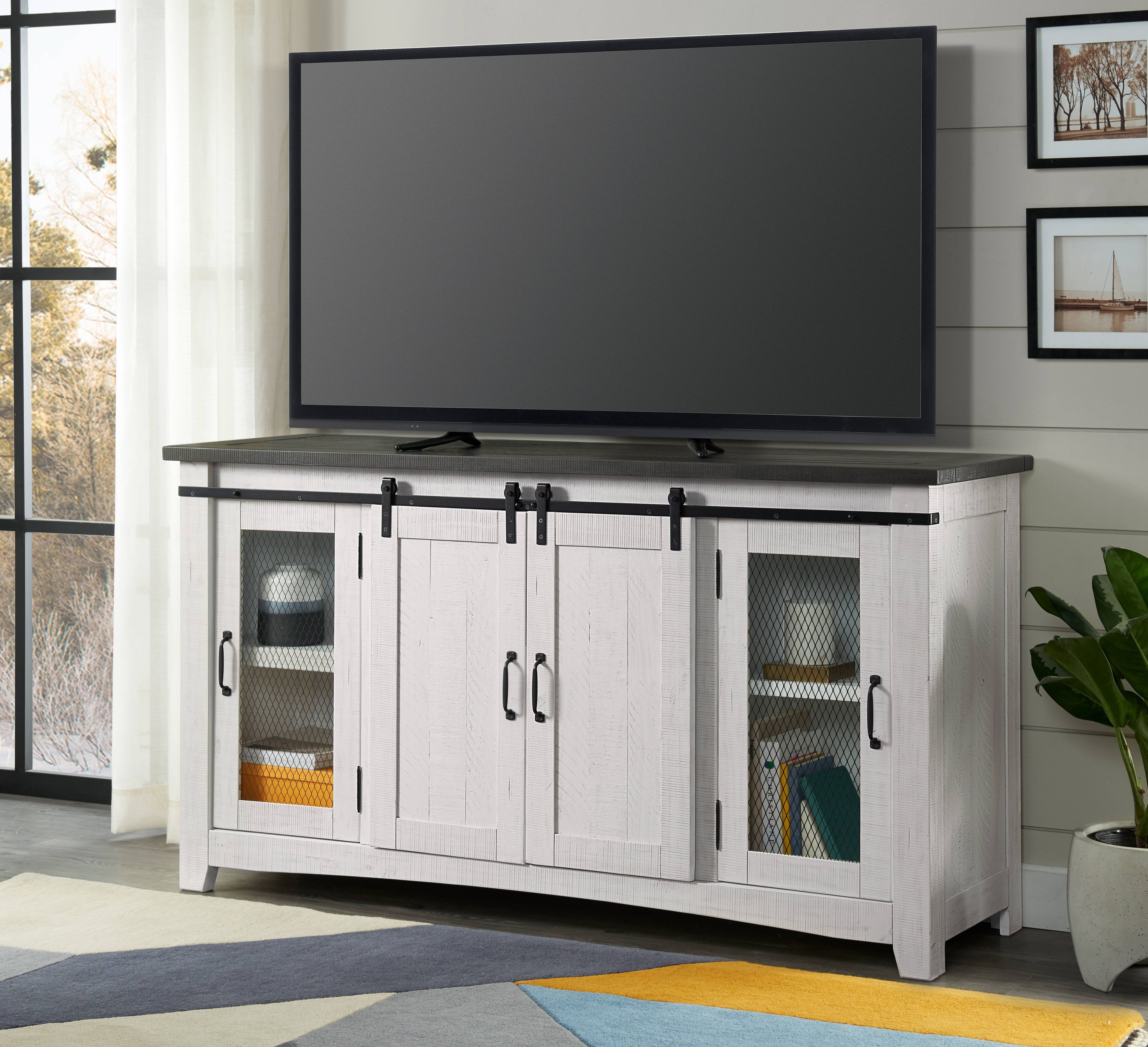Hampton White and Gray Solid Pine TV Stand with Cabinet