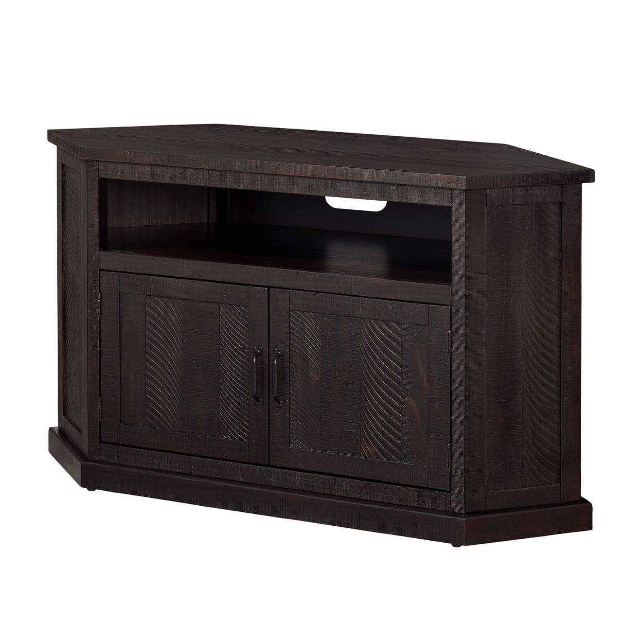 Espresso Rustic Solid Pine Corner TV Stand with Cabinet