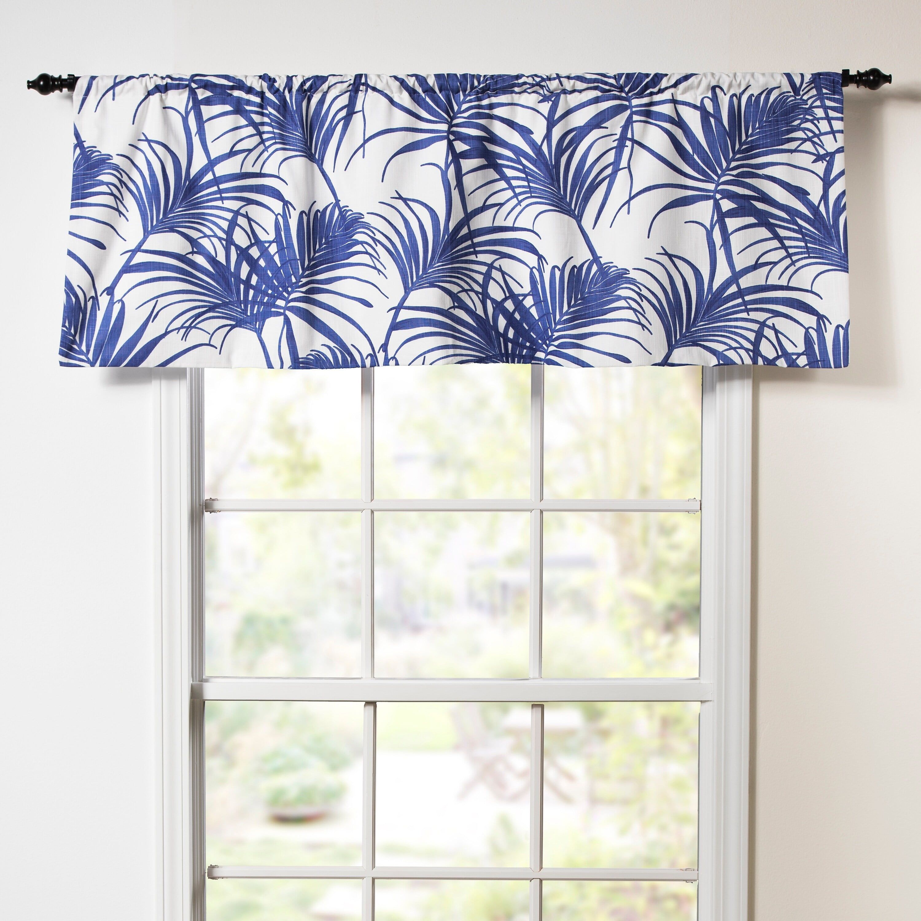 Royal Blue and White Cotton Tropical Valance