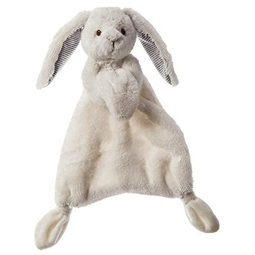 Silky White Plush Bunny Lovey with Striped Ears, 13-Inches