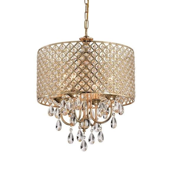 Gold Crystal Drum Chandelier with Cascading Crystals, 17"
