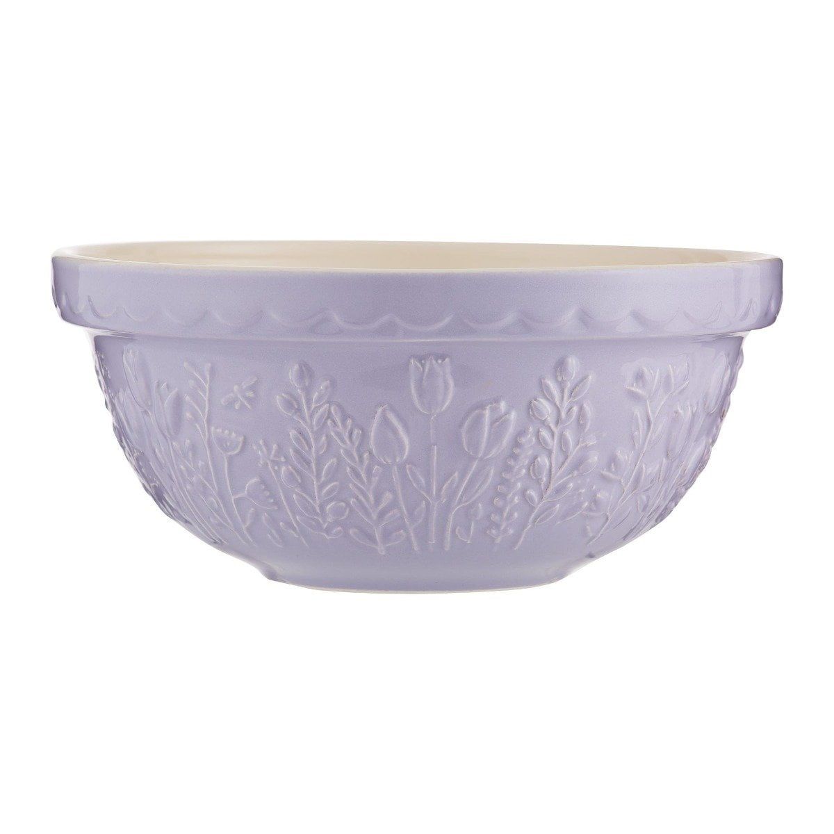 Lavender Ceramic Tulip Embossed Mixing Bowl, 9.75"