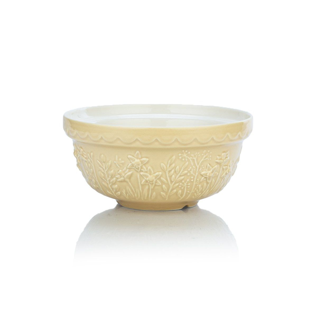 Daffodil Yellow Ceramic Mixing Bowl with Floral Embossing, 1.25 Qt