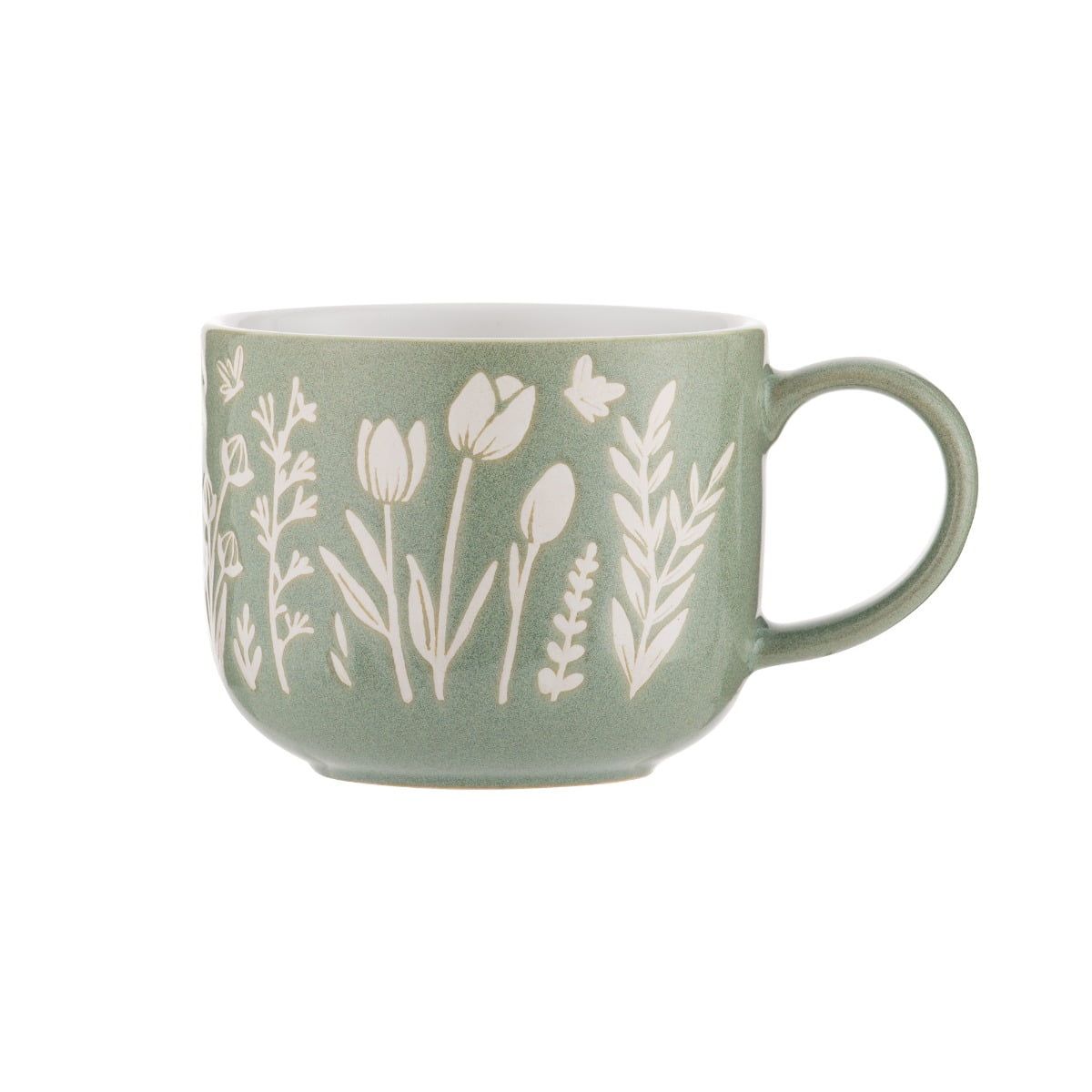 Green Floral Ceramic 13.5oz Microwave Safe Mug