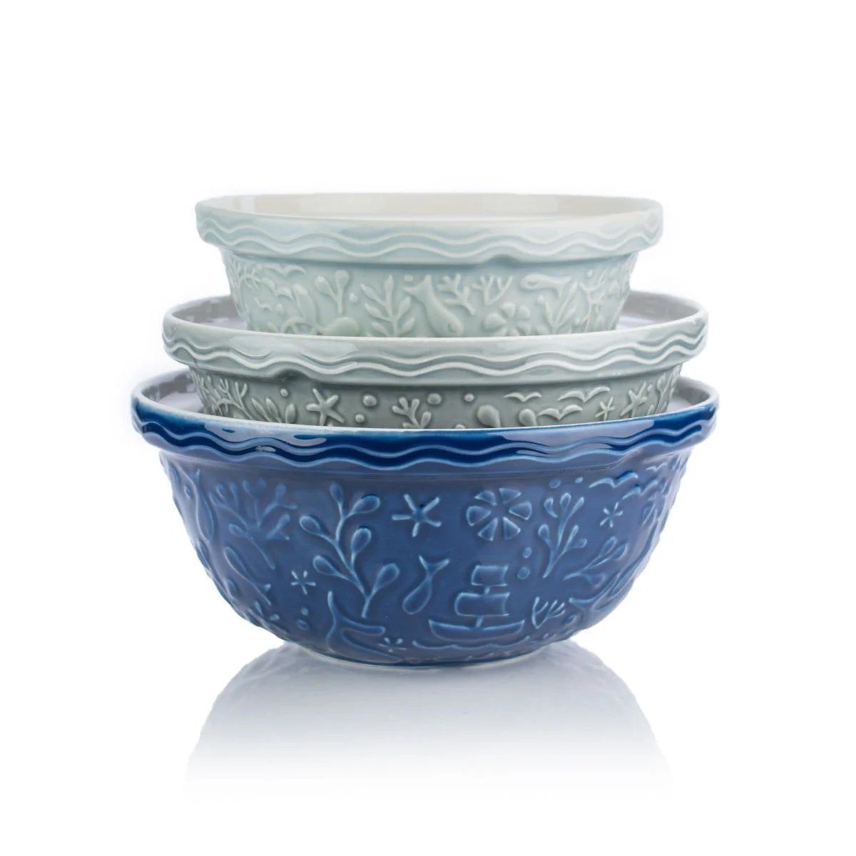 Nautical Ocean-Themed Ceramic Mixing Bowl Set, 3-Piece