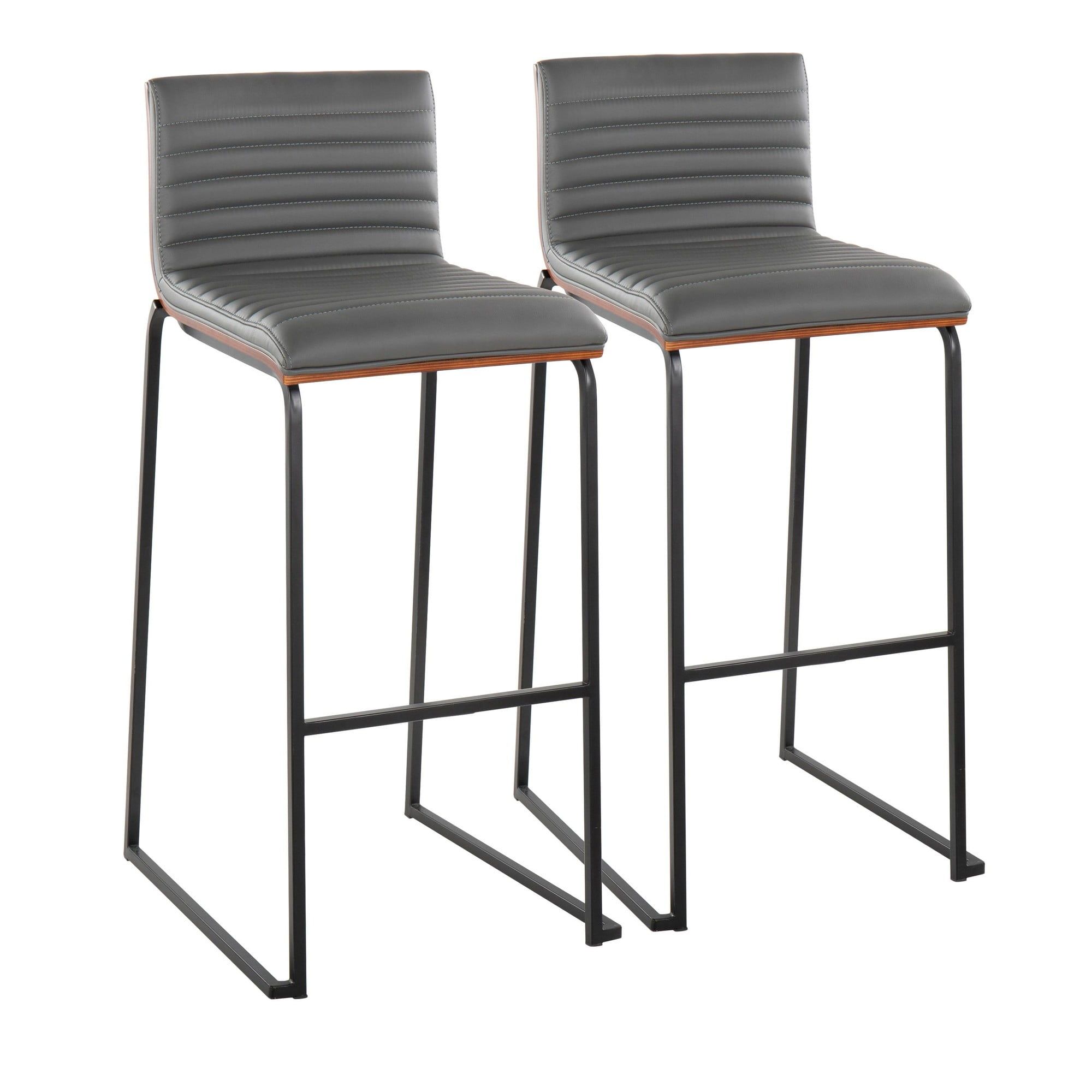 Gray and Walnut Wood Industrial Bar Stools with Black Metal Legs, Set of 2