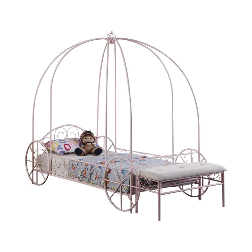 Powder Pink Twin Metal Princess Canopy Bed