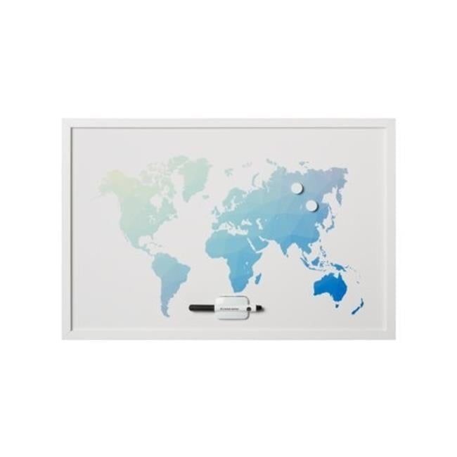 36" x 24" Magnetic Dry Erase World Map Whiteboard with Engineered Wood Frame