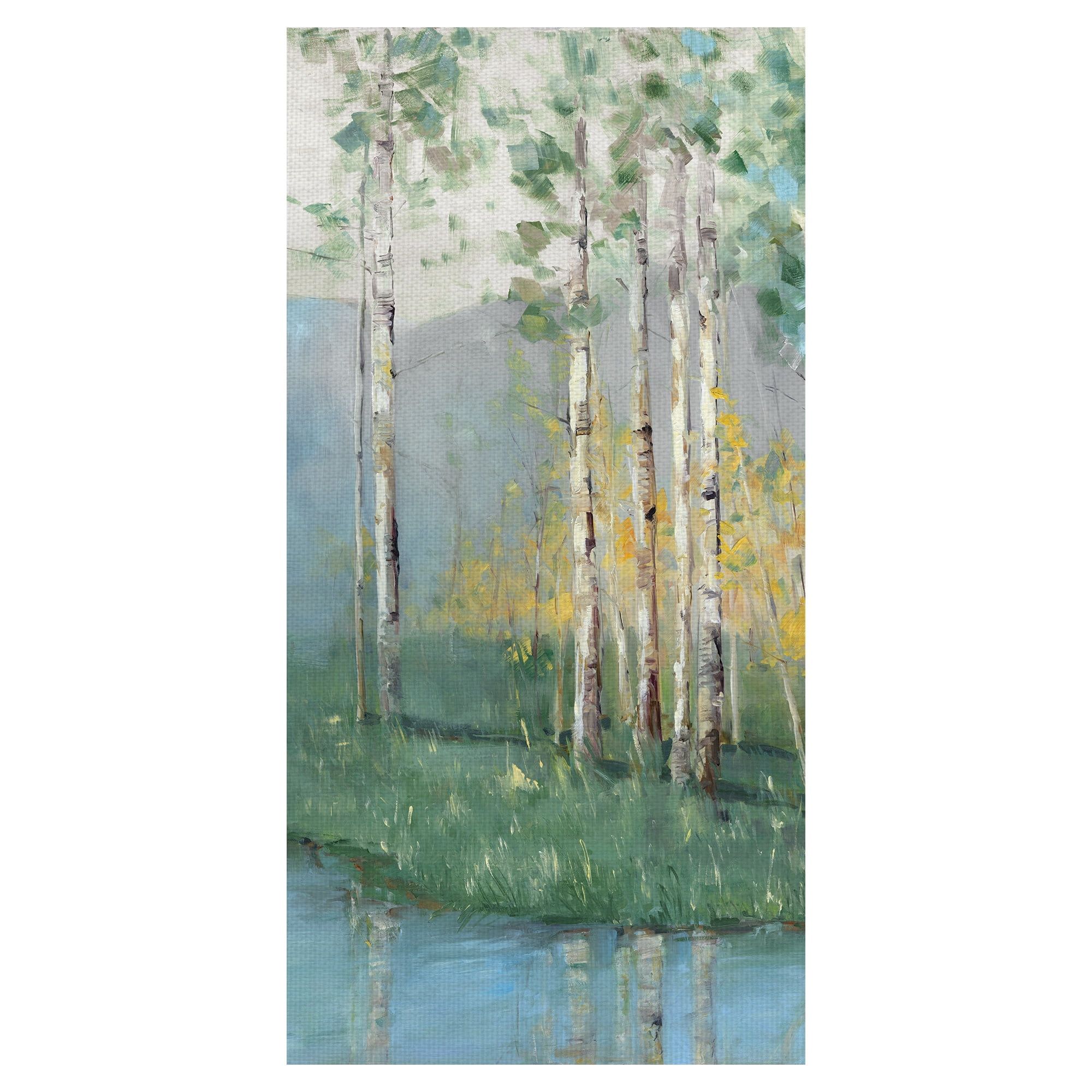 Birch Reflections Lakeside Landscape Canvas Print for Kids 24" x 48"