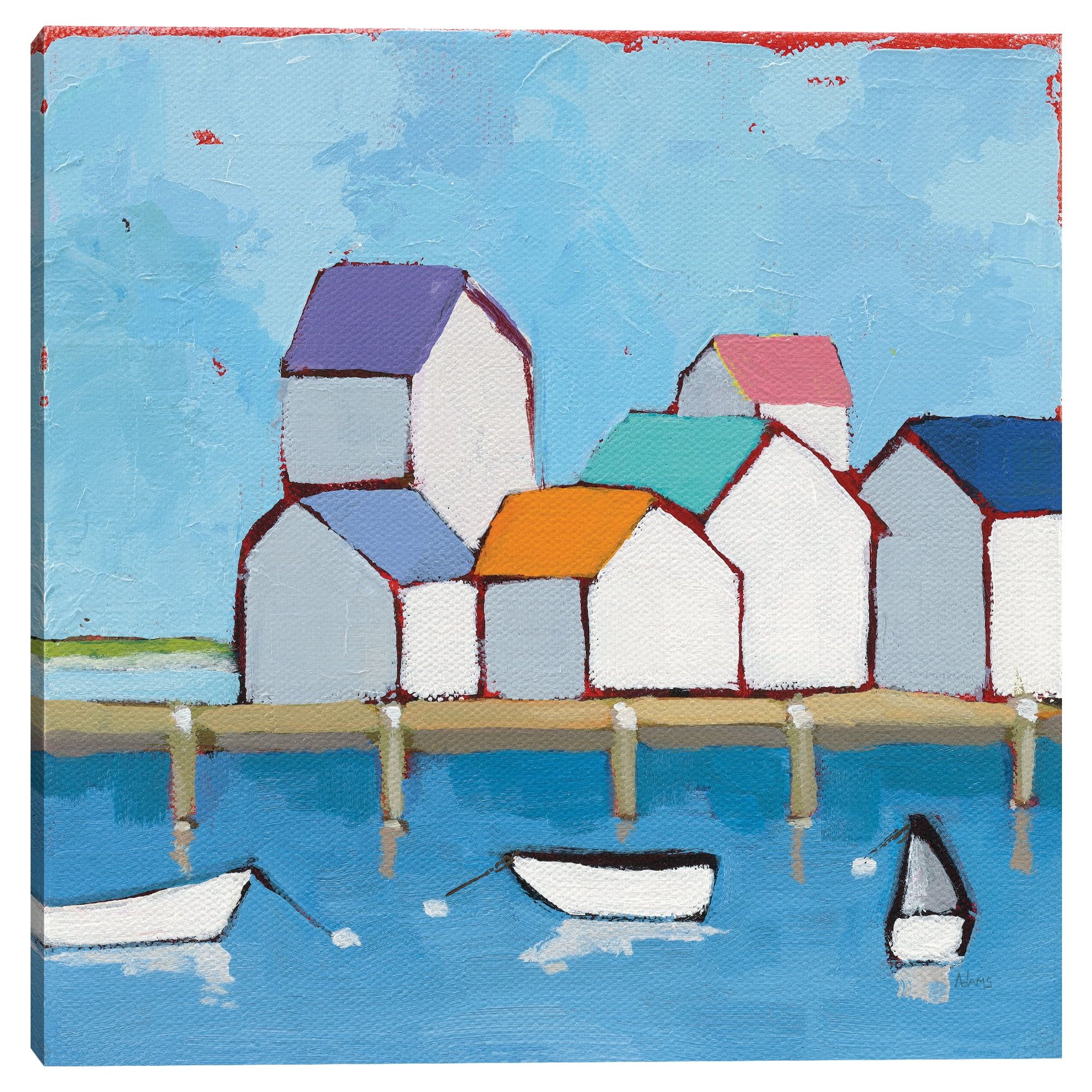 Colorful Coastal Village Canvas Art Print, 24 x 24