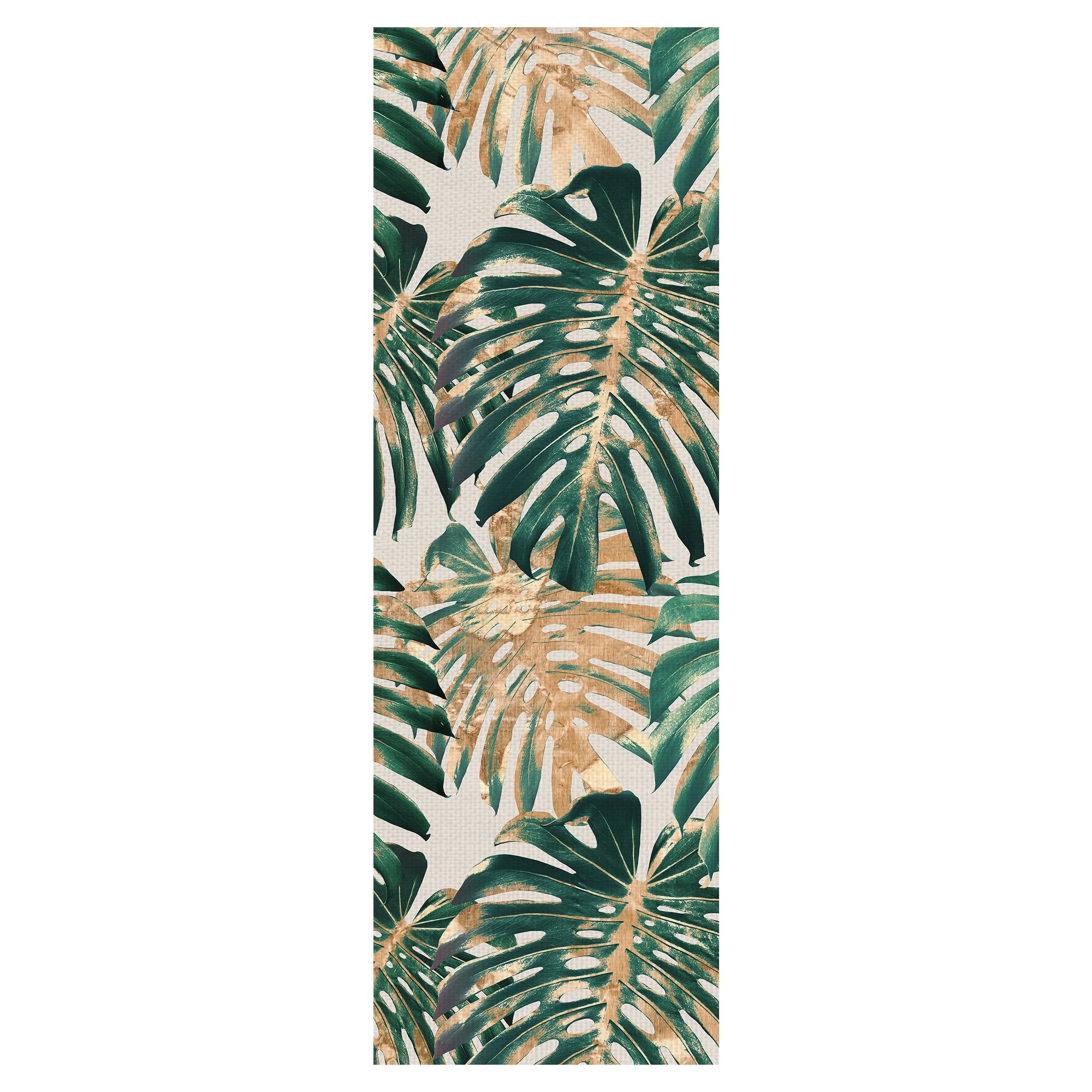 Tropical Palm Fronds Green and Beige Canvas Art Print 12" x 36"