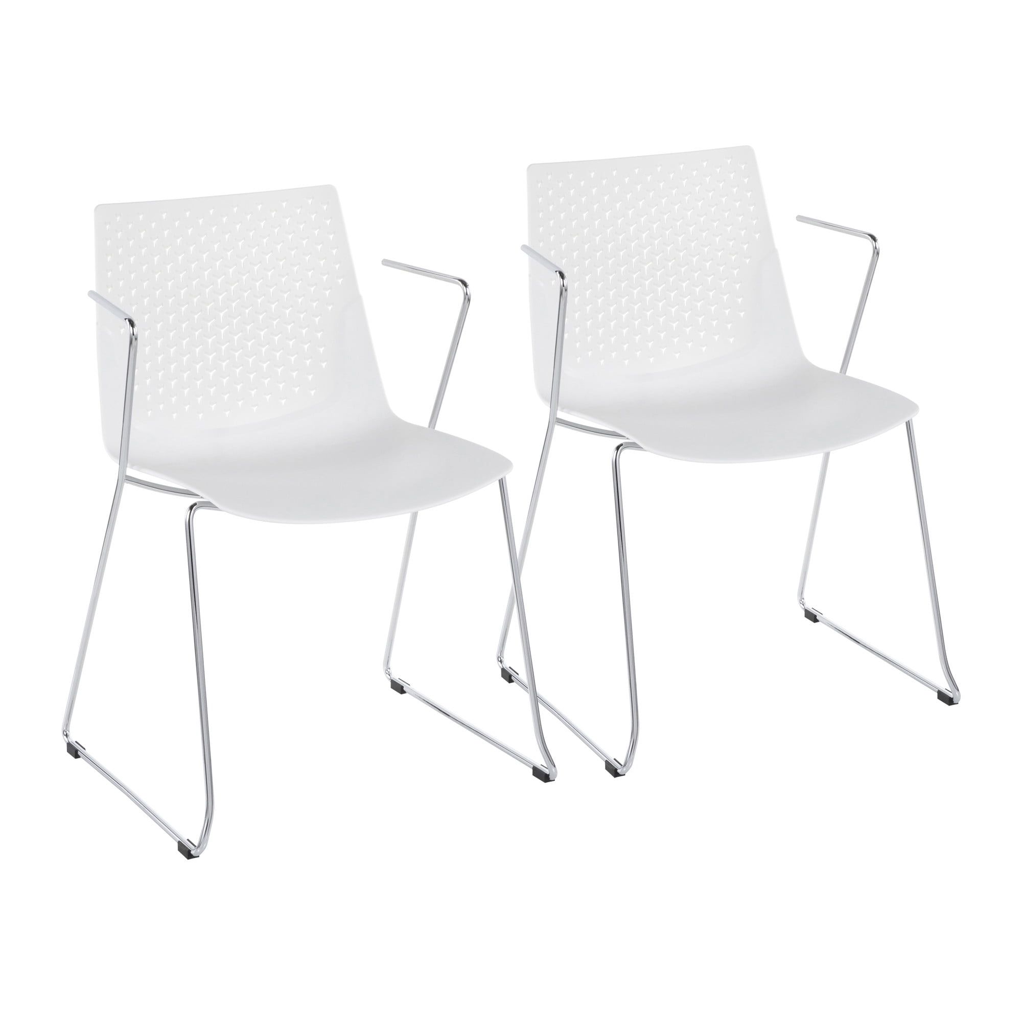 Matcha Chrome Base White Arm Chair with Polypropylene Seat