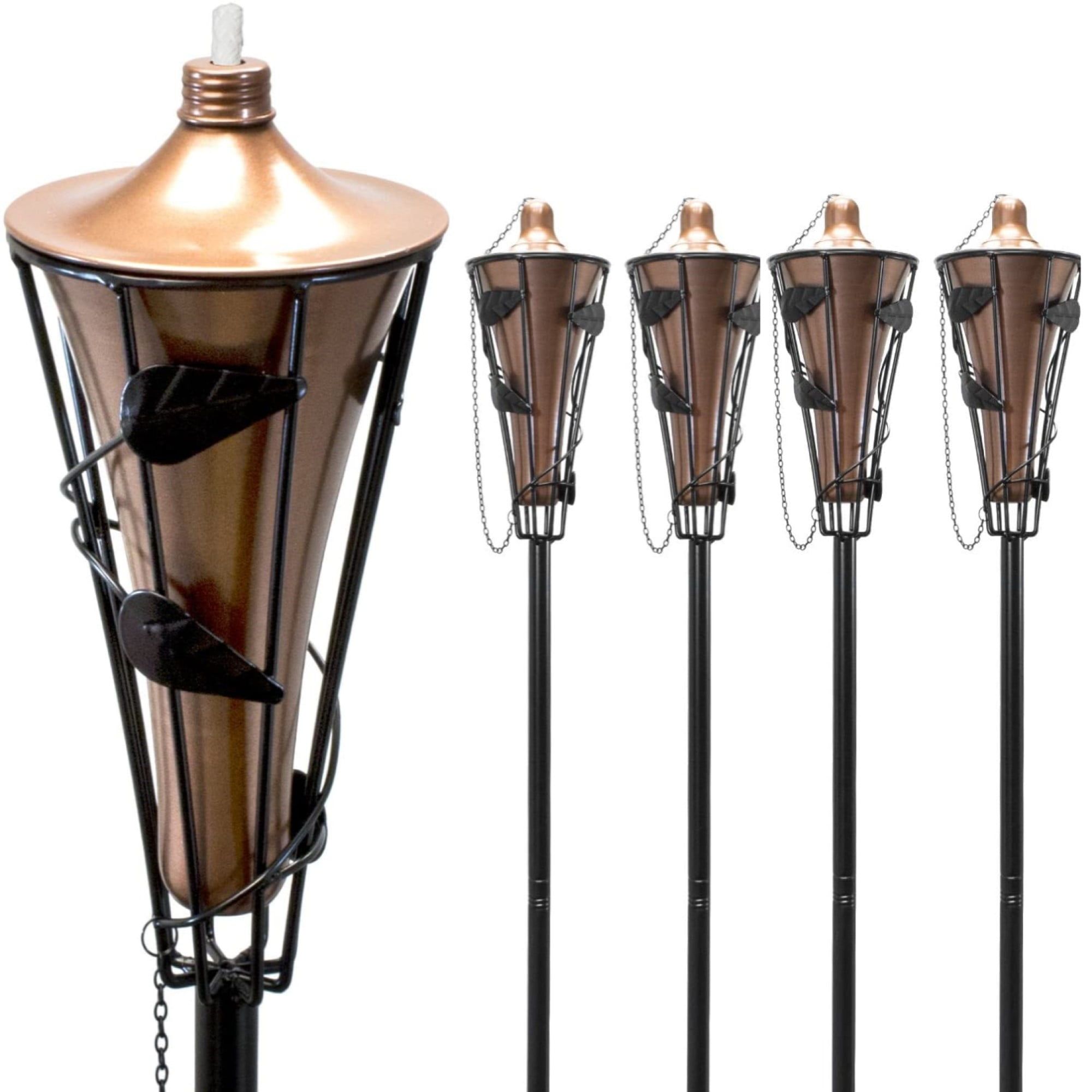 Copper and Black Metal Outdoor Patio Torches with Fiberglass Wick, 4 Pack